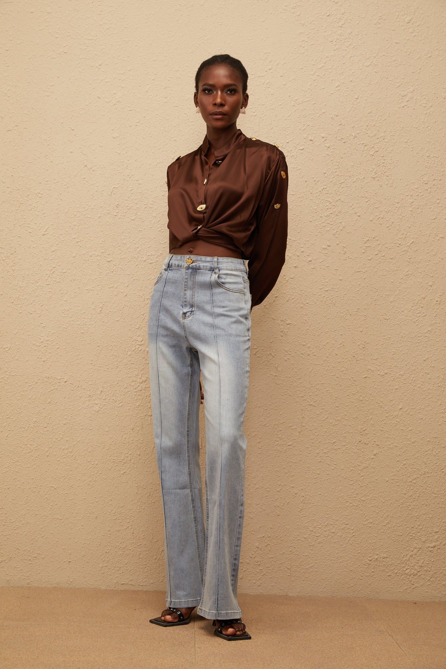 Emmanuelle Light Blue Faded Flared Jeans