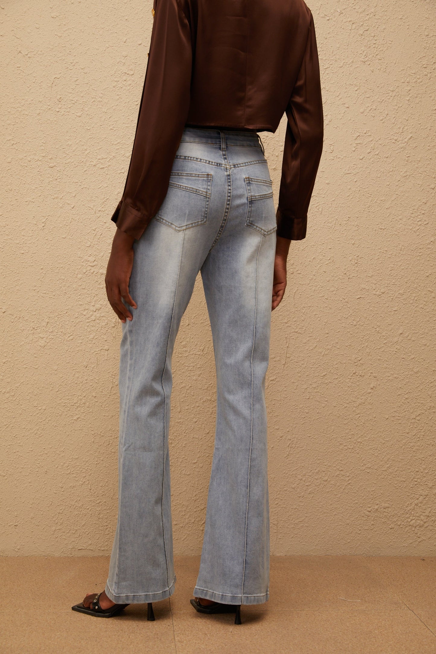 Emmanuelle Light Blue Faded Flared Jeans