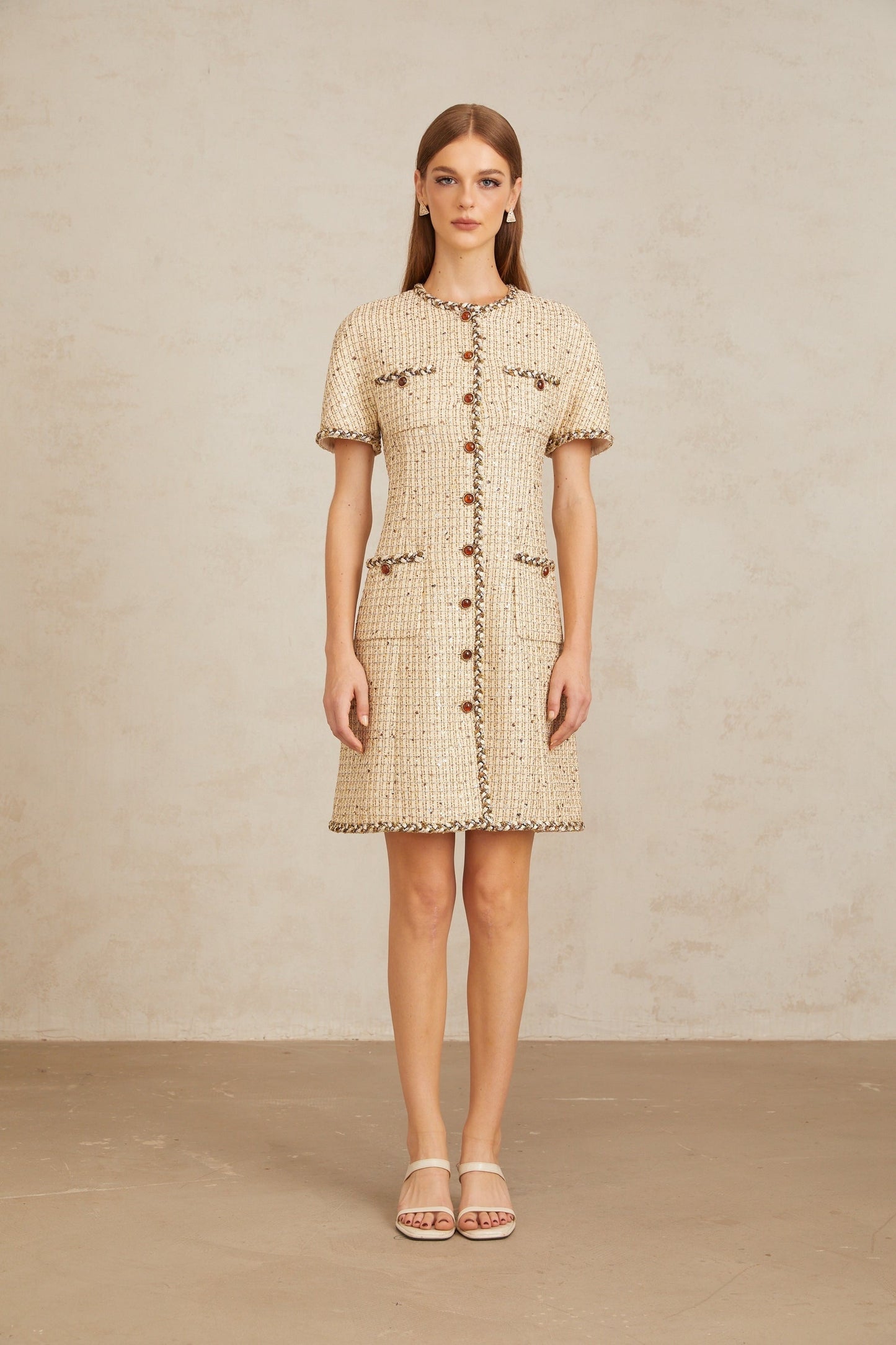 Énergie Neutral ALine Tweed Mini Dress