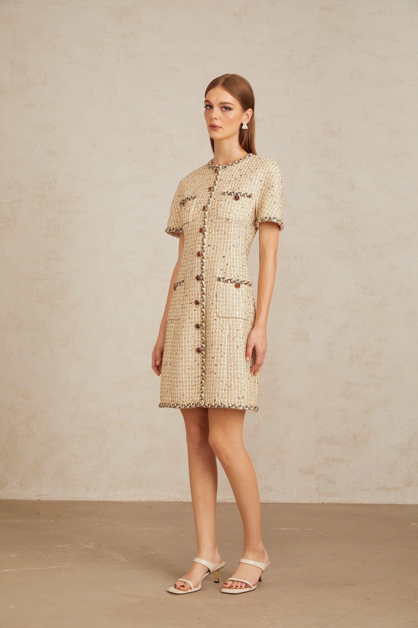 Énergie Neutral ALine Tweed Mini Dress
