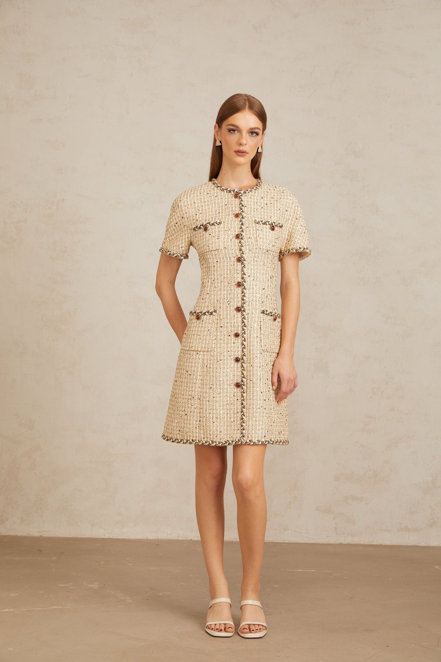 Énergie Neutral ALine Tweed Mini Dress