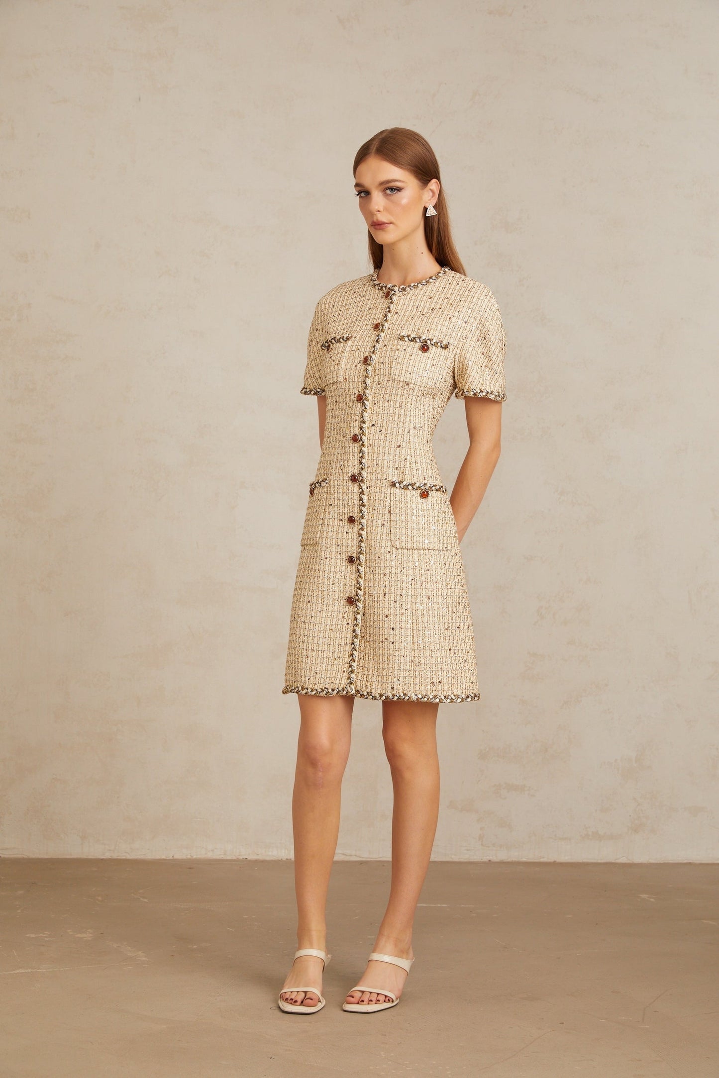 Énergie Neutral ALine Tweed Mini Dress