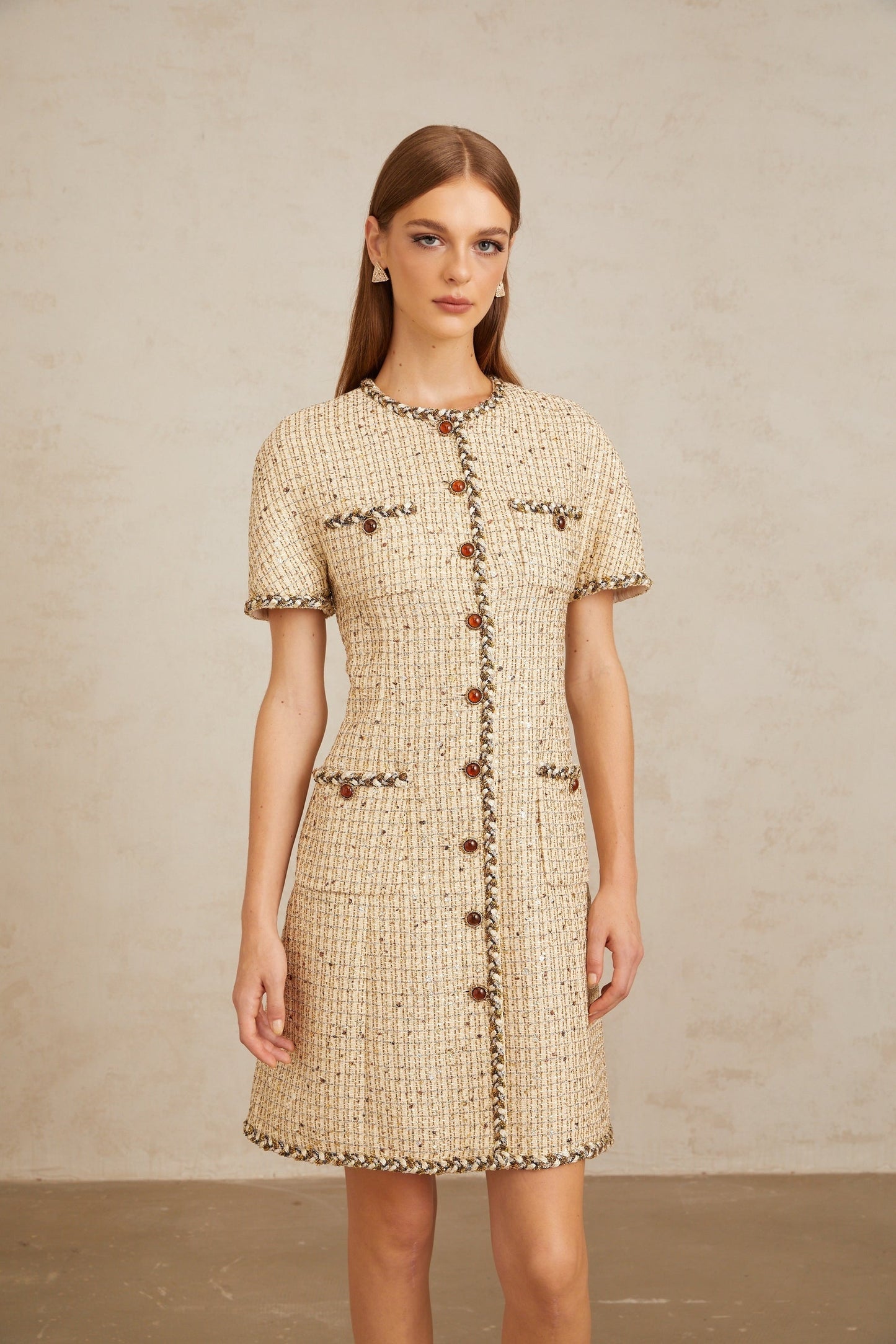 Énergie Neutral ALine Tweed Mini Dress