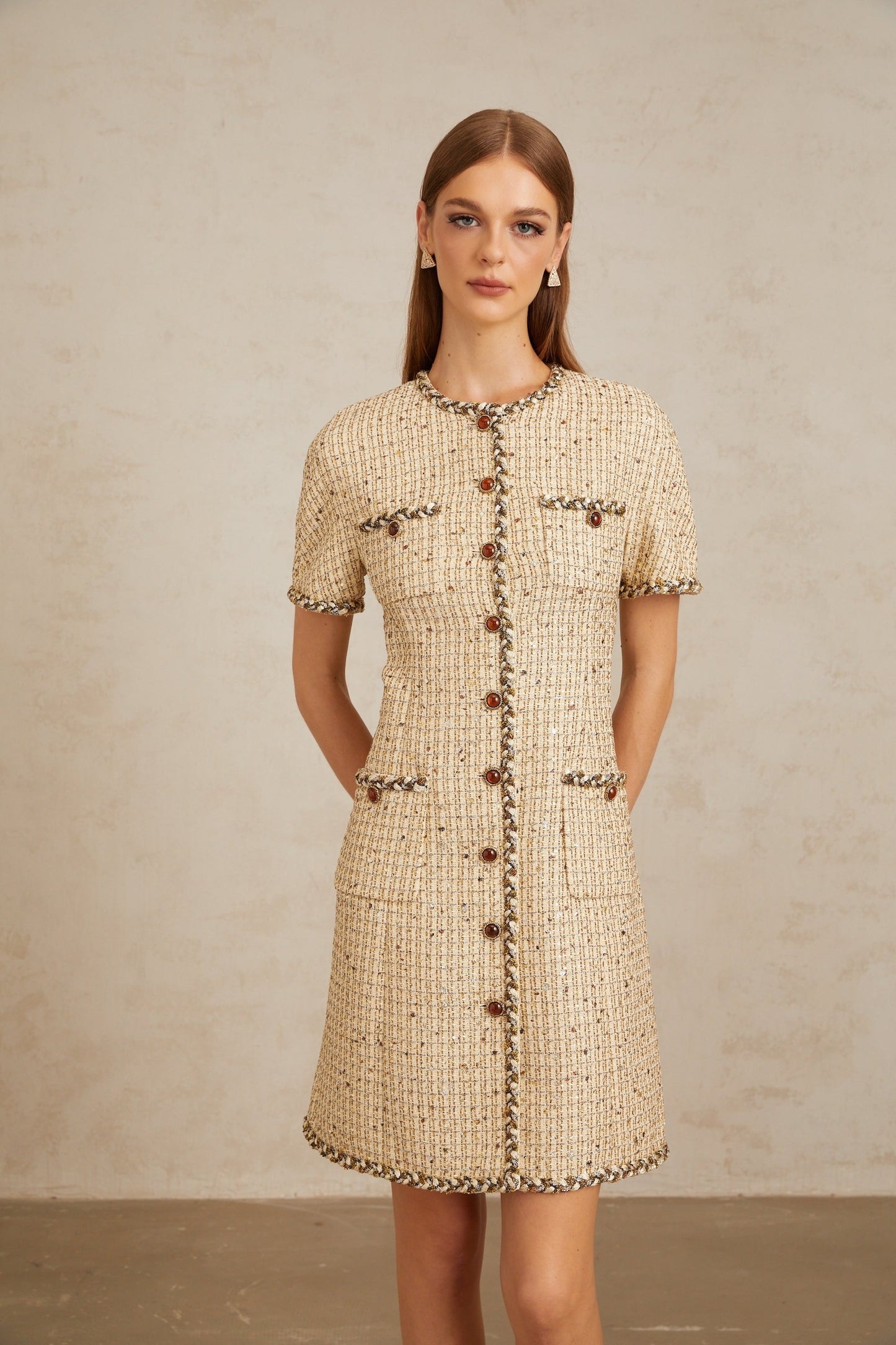 Énergie Neutral ALine Tweed Mini Dress