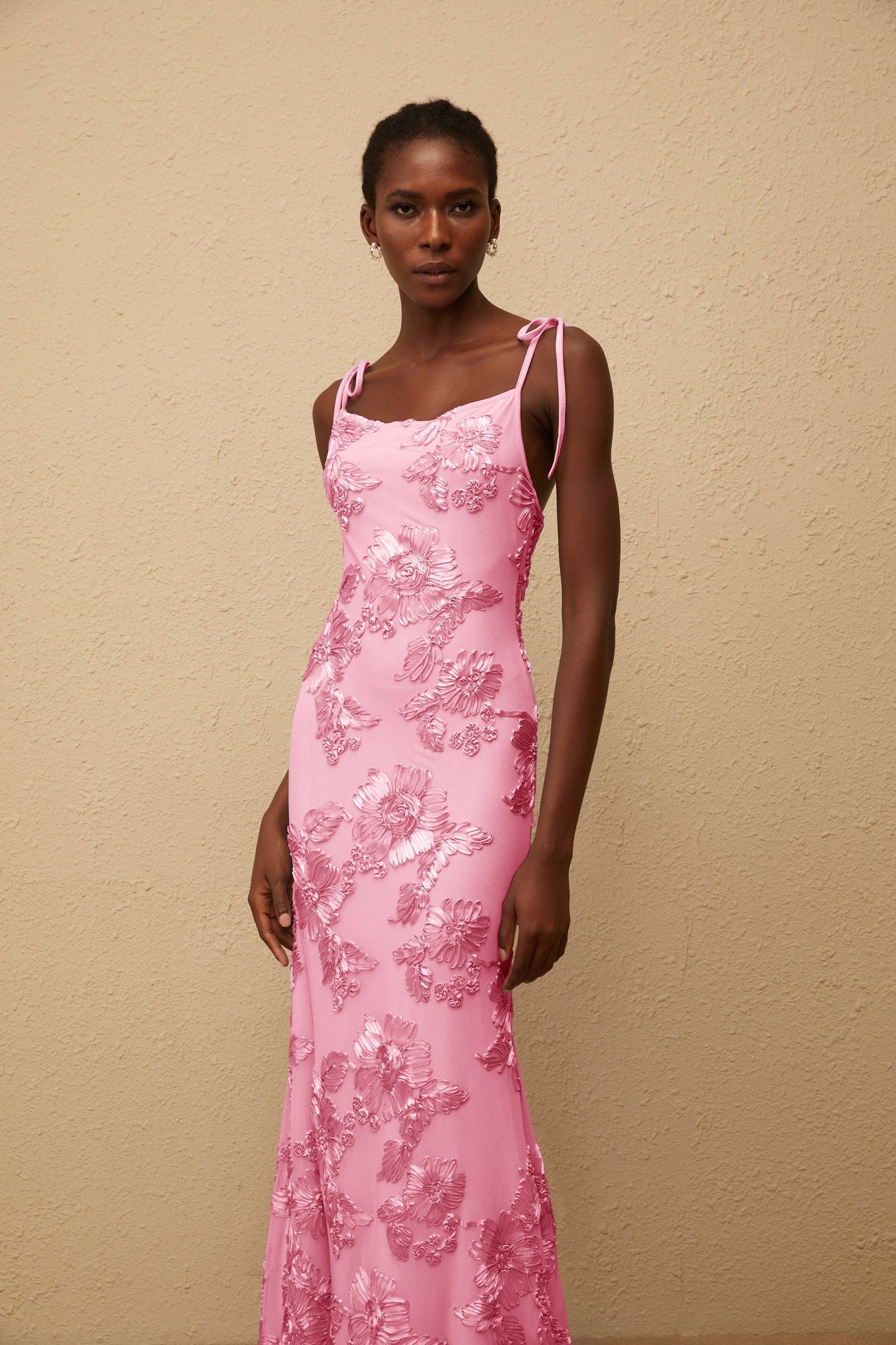 Énigme Pink Jacquard Floral Maxi Dress