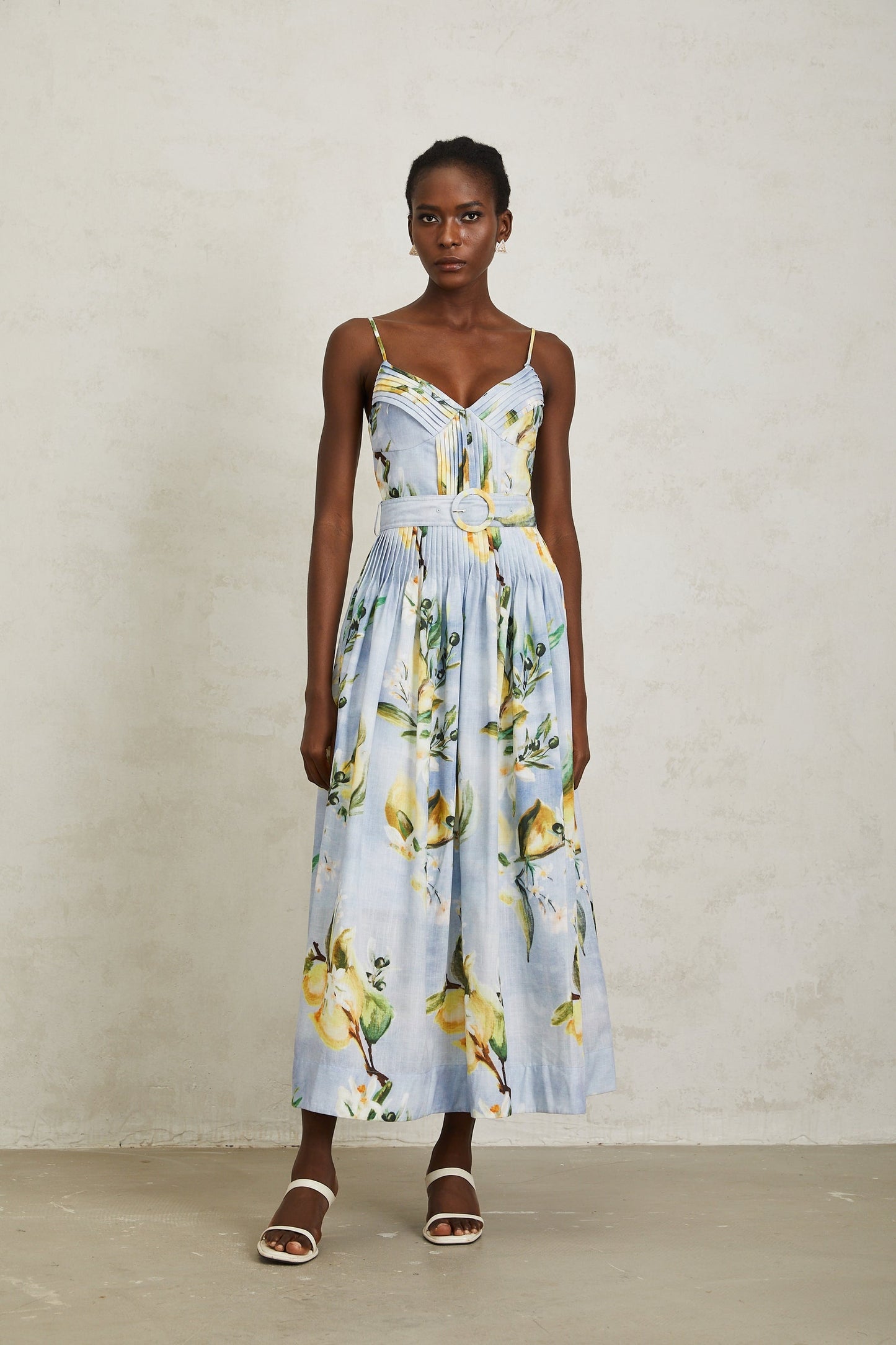 Esmée Blue Cottagecore Pleated Floral Maxi Dress