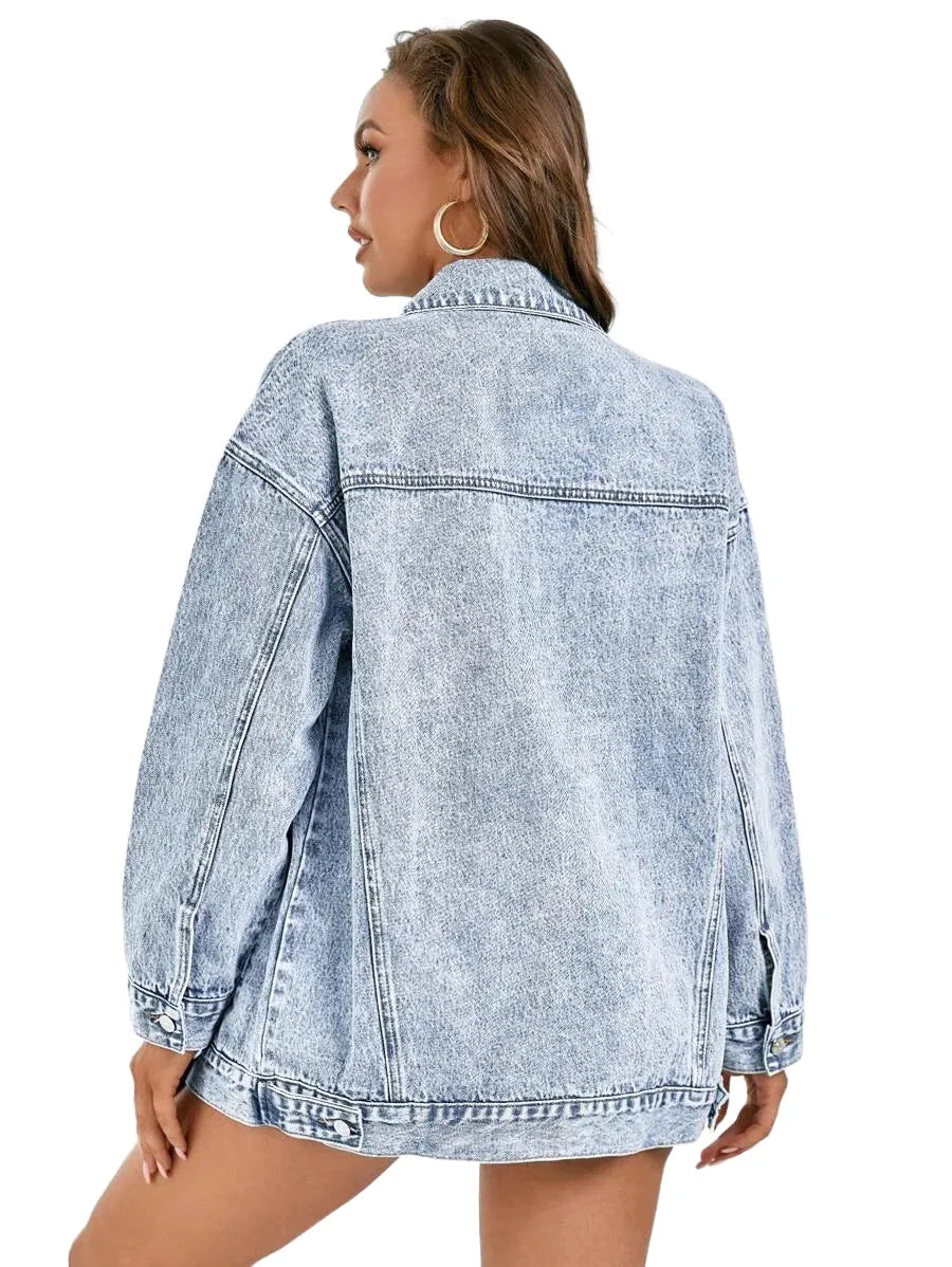 Essnce Casual Washed Dropped Shoulder Loose Denim Jacket
