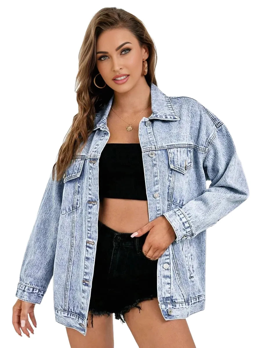 Essnce Casual Washed Dropped Shoulder Loose Denim Jacket