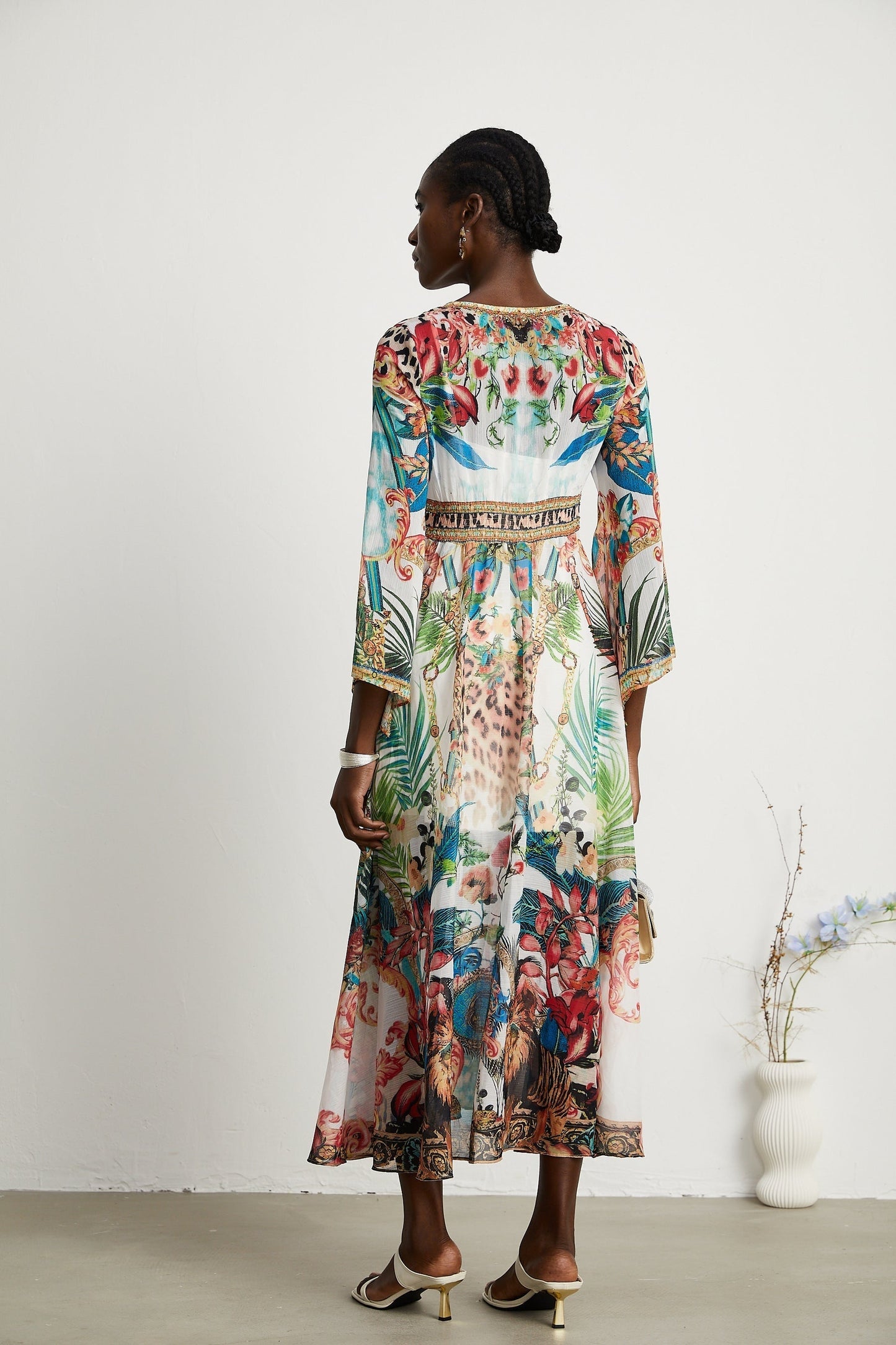 Éva patternprint Vneck midi dress