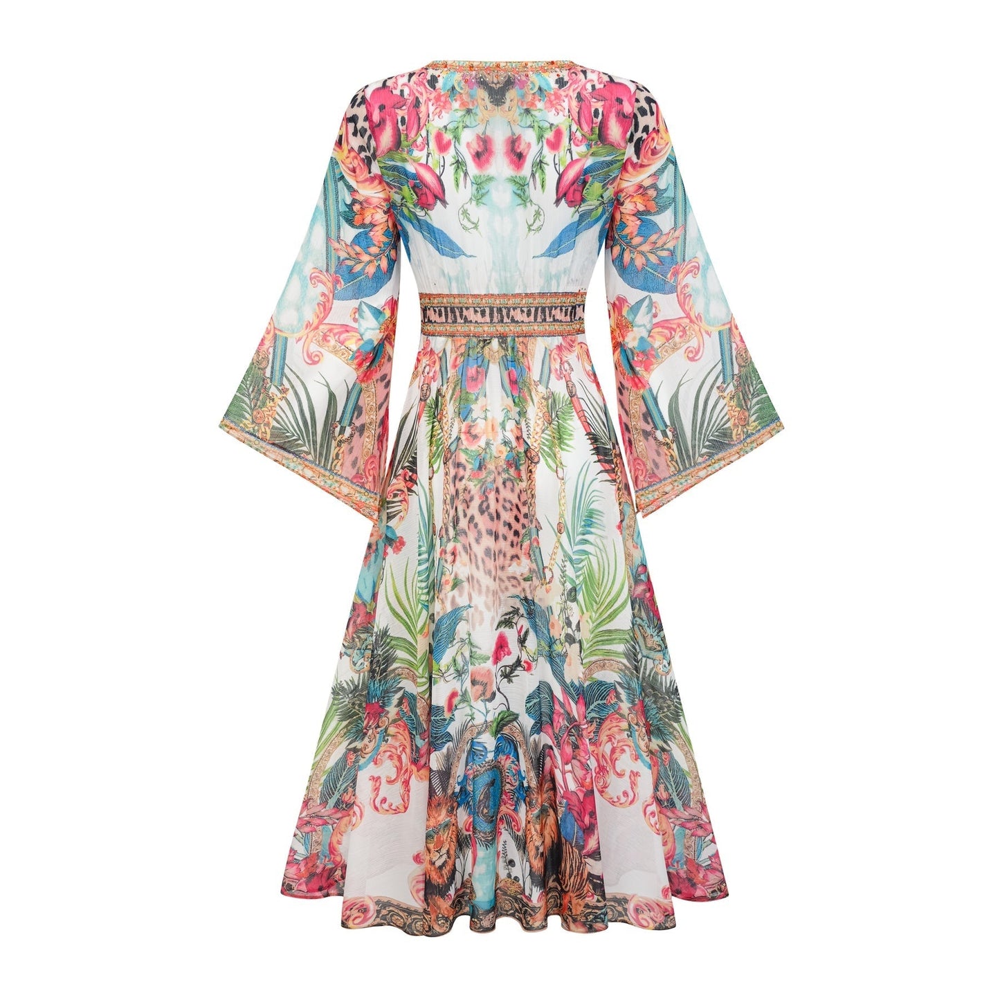 Éva patternprint Vneck midi dress