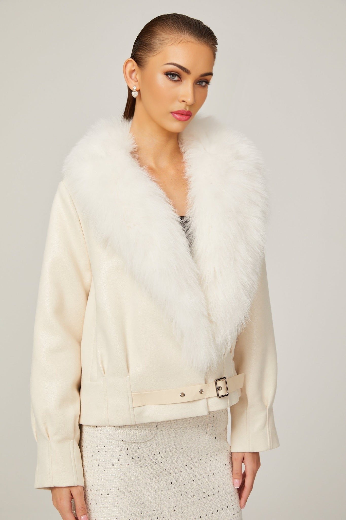 Évangéline white suede fur jacket