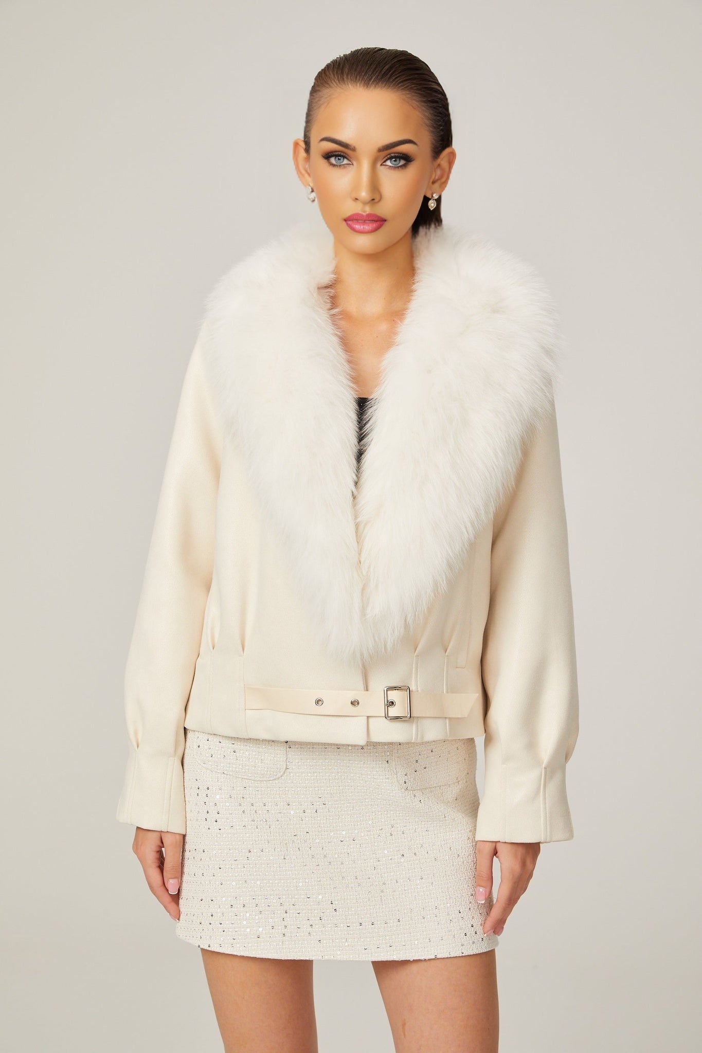 Évangéline white suede fur jacket