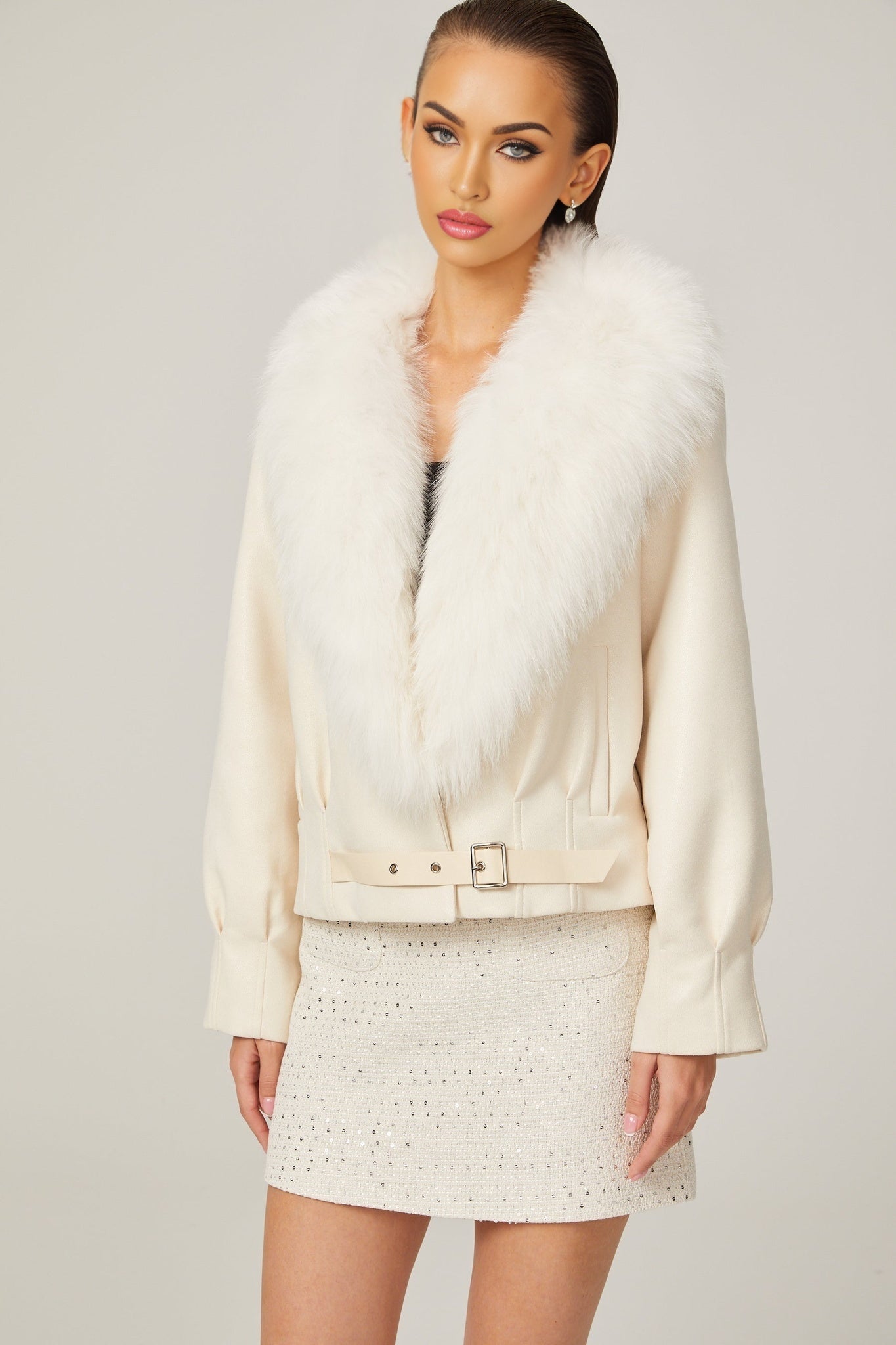 Évangéline white suede fur jacket