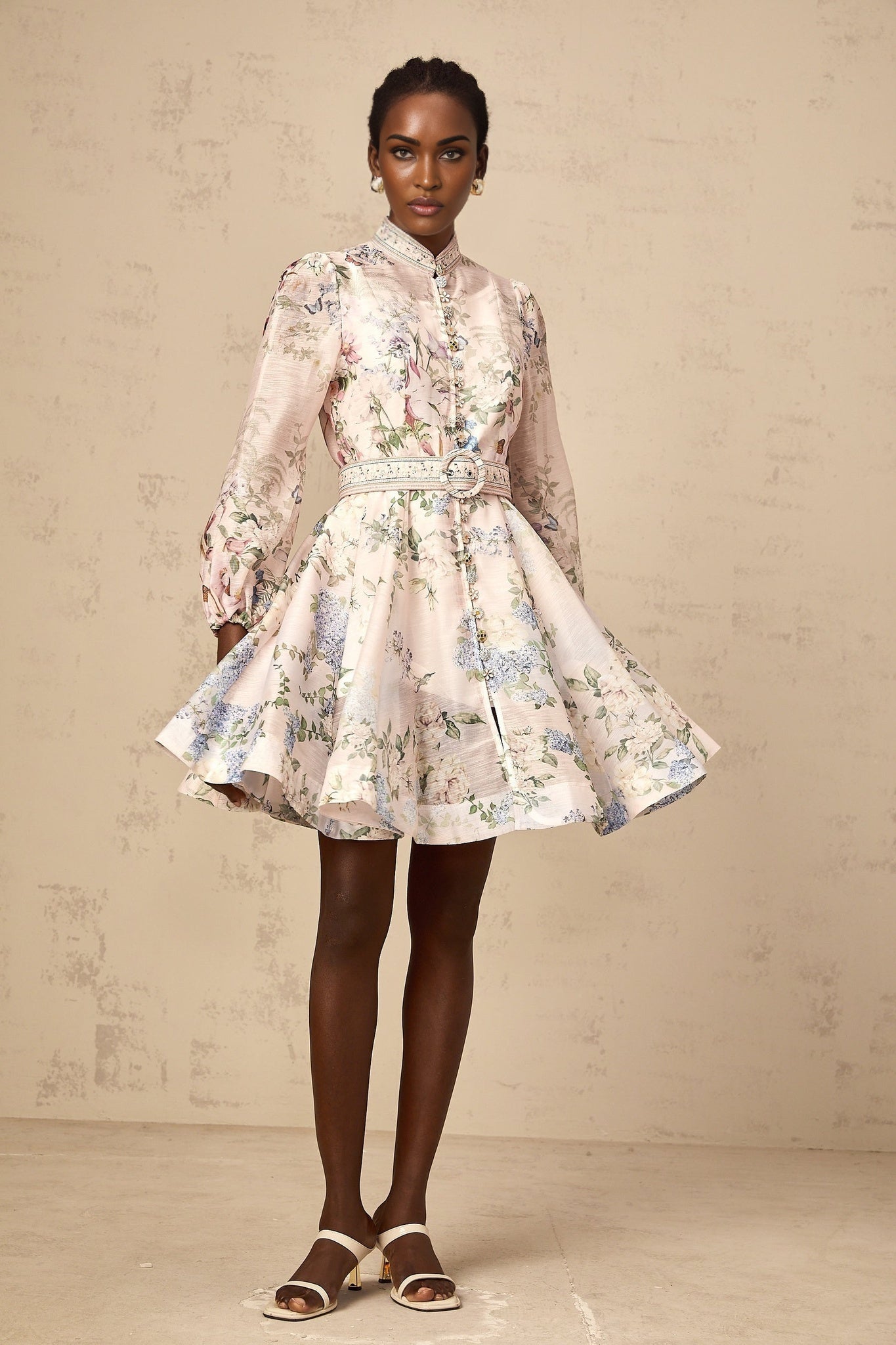 Fabienne lightpink floralprint mini dress