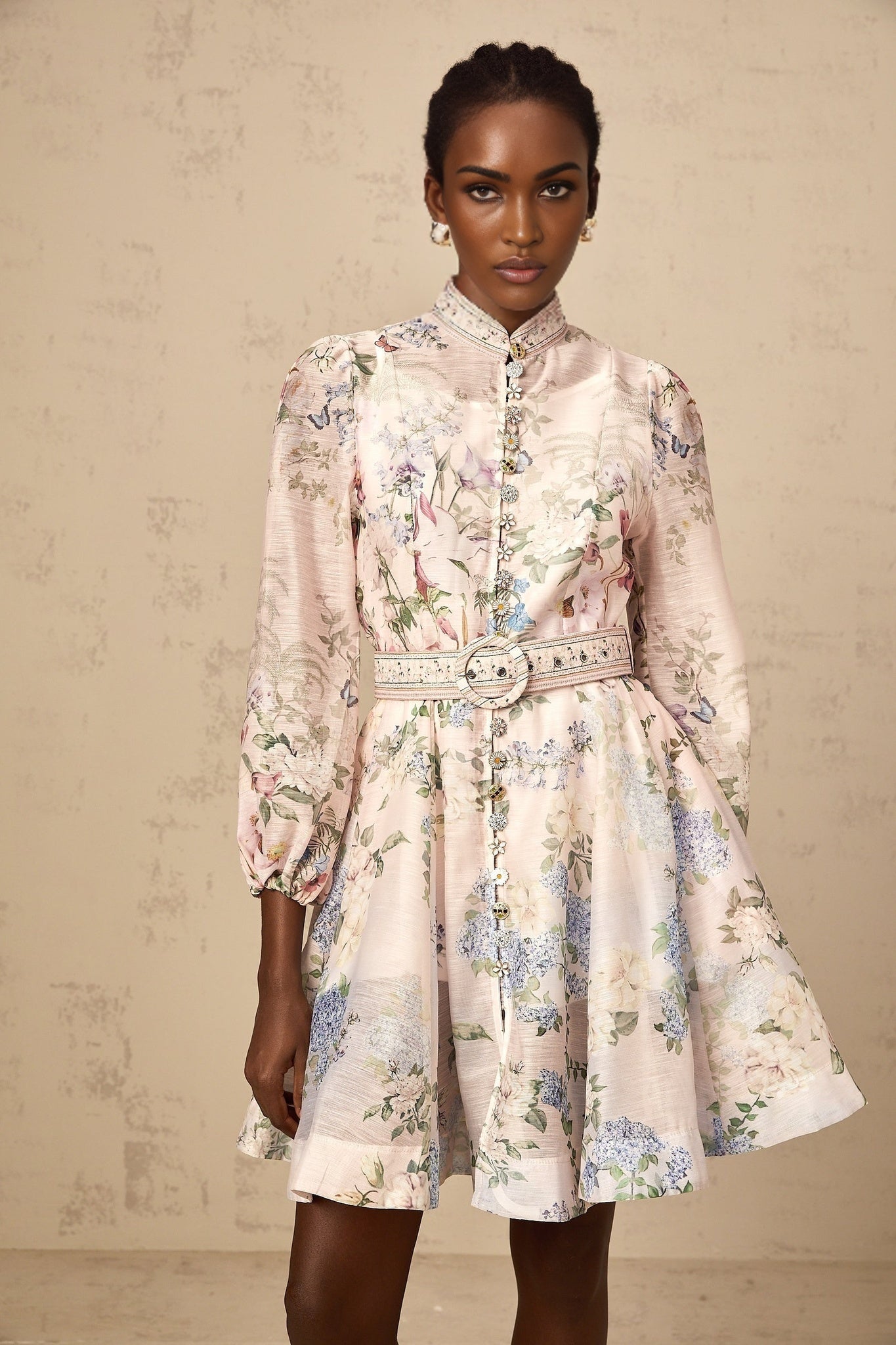 Fabienne lightpink floralprint mini dress