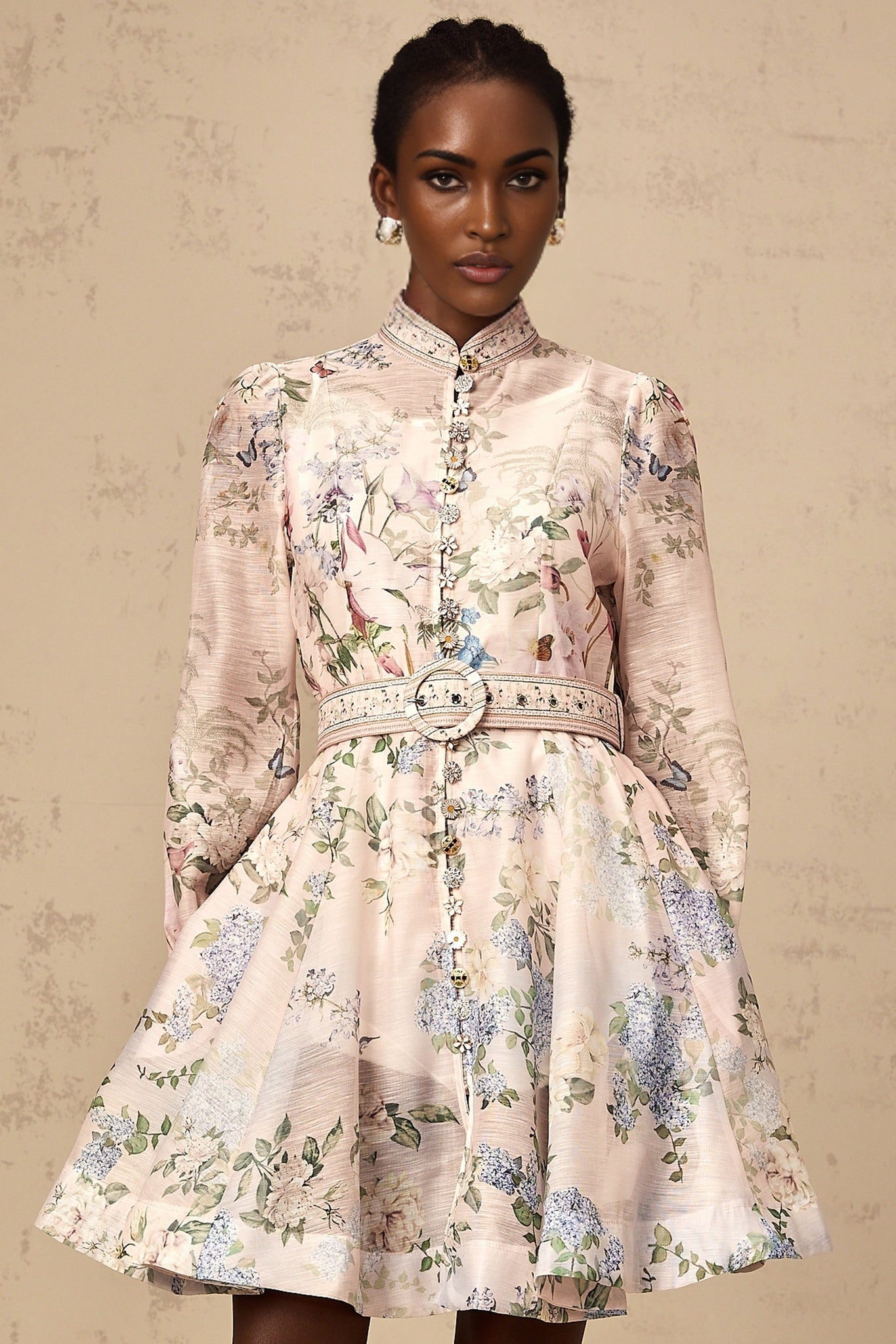 Fabienne lightpink floralprint mini dress