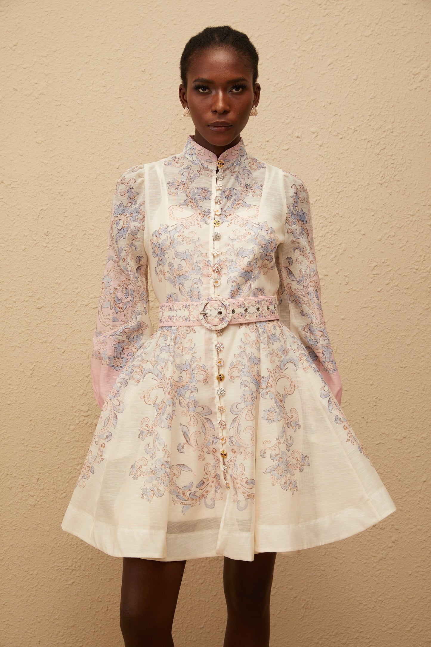 Fabienne Neutral Floral Print Mini Dress
