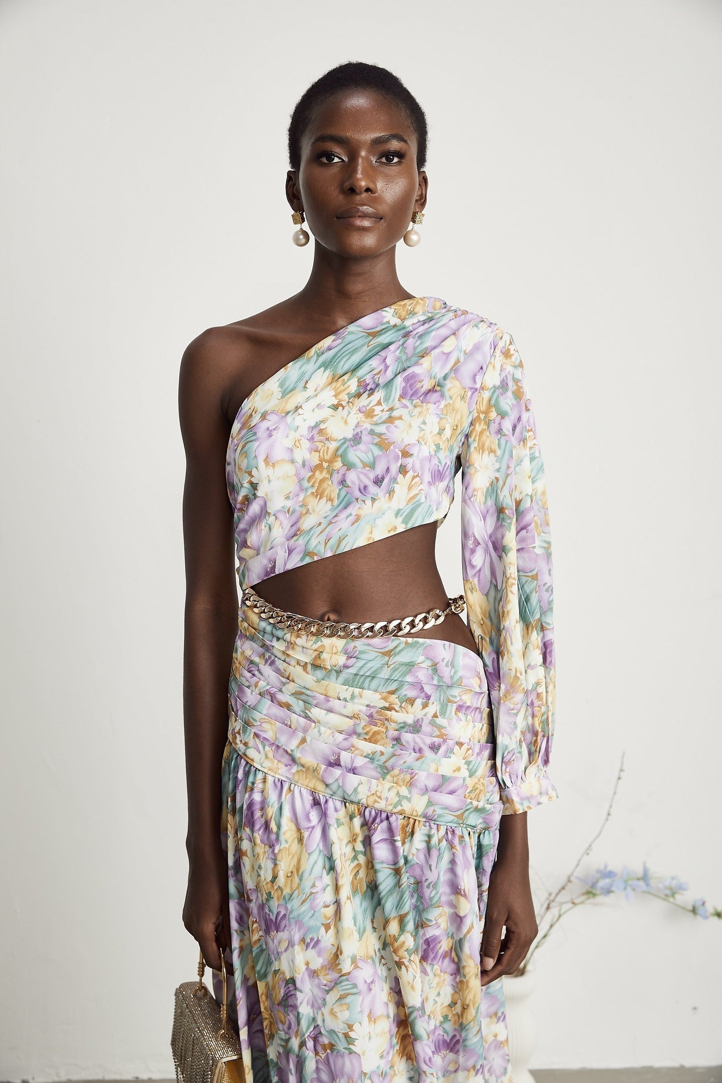 Fabienne oneshoulder floralprint midi dress