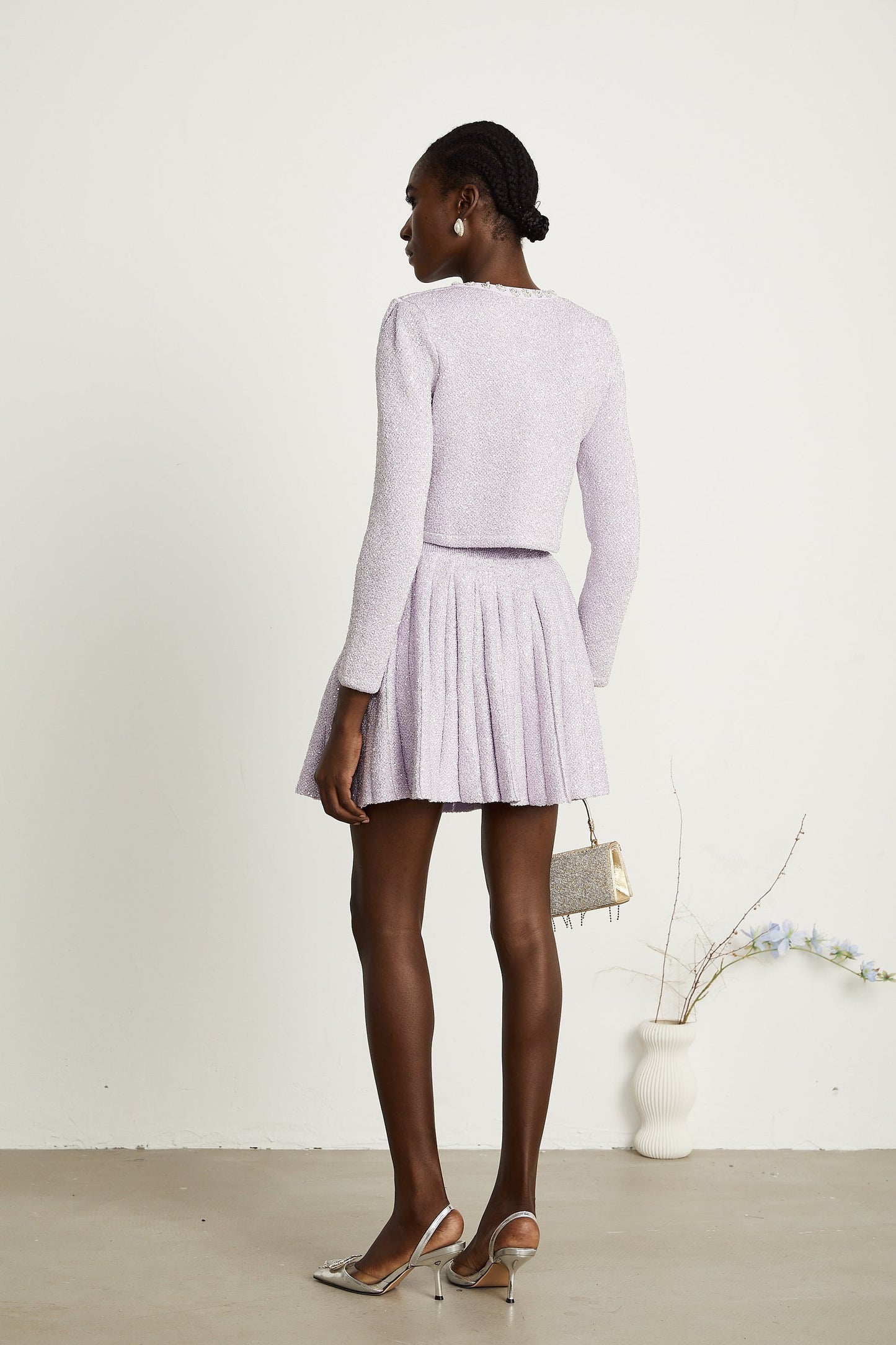 Fabienne purple sequindetail jacket skirt matching set