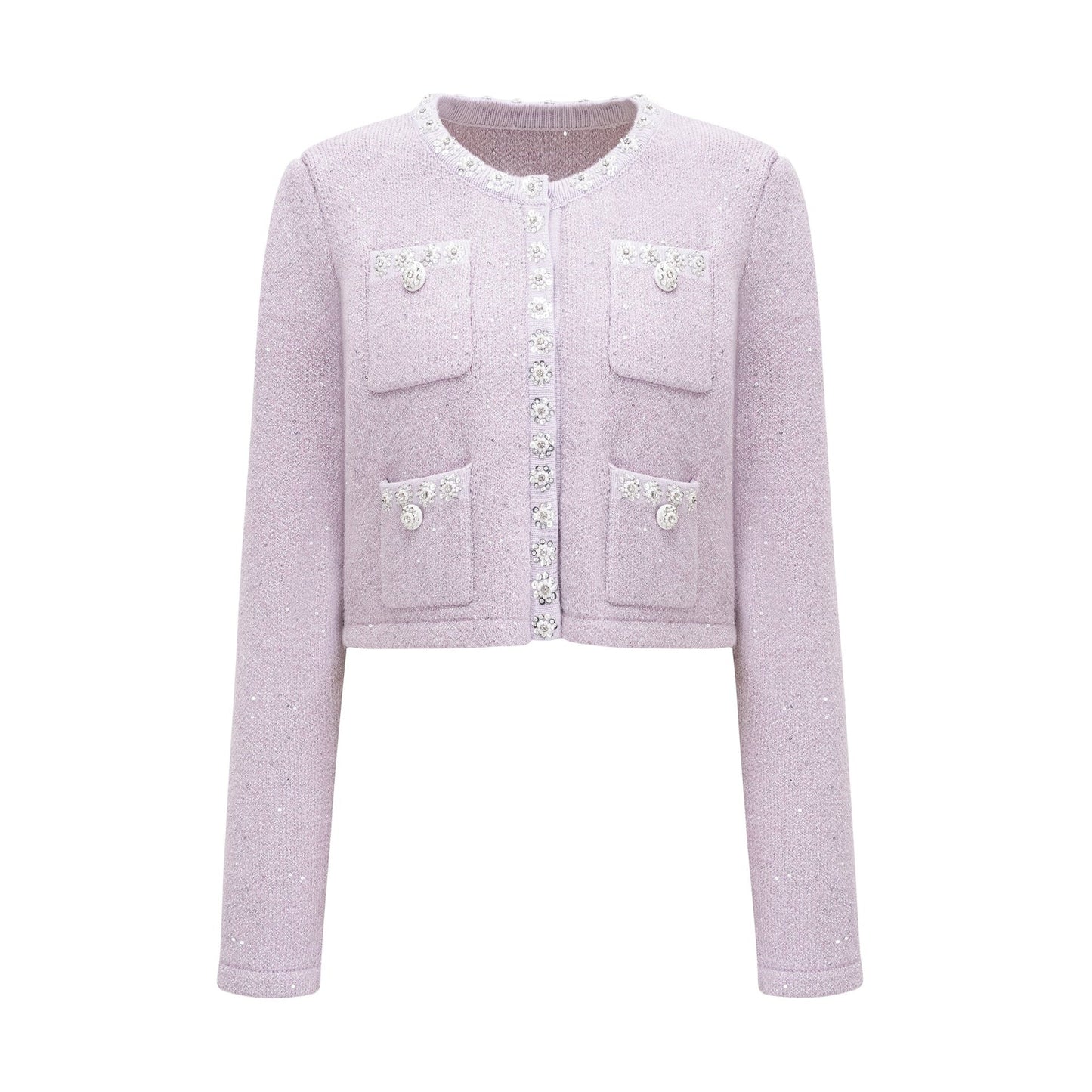 Fabienne purple sequindetail jacket skirt matching set