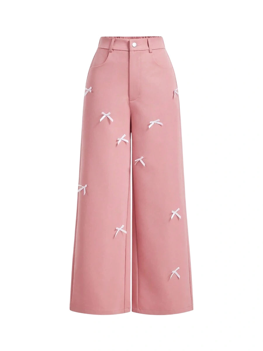 Fashion Bowknot Decorated Straight Leg Pants