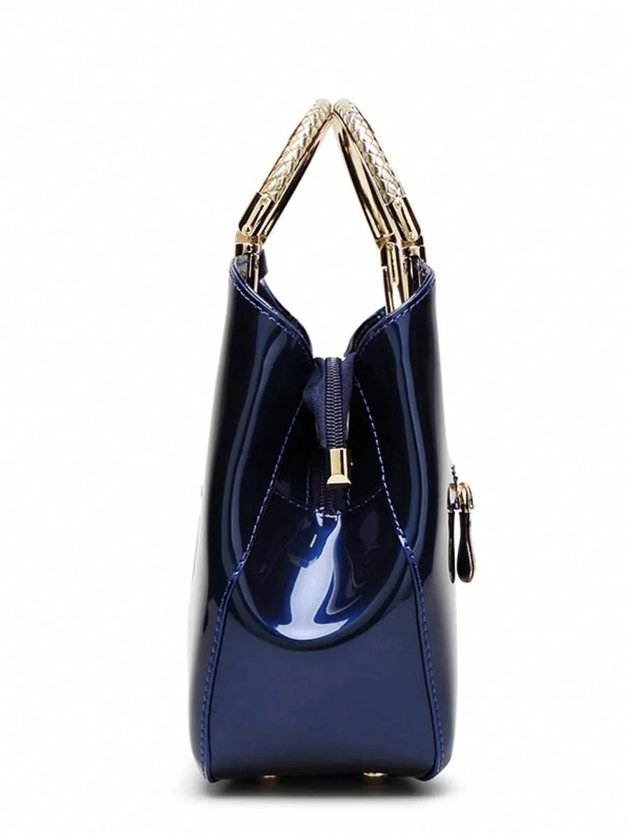 Fashion Patent Leather Design Handbag With Detachable Shoulder Strap Tag amp Decor Suitable For