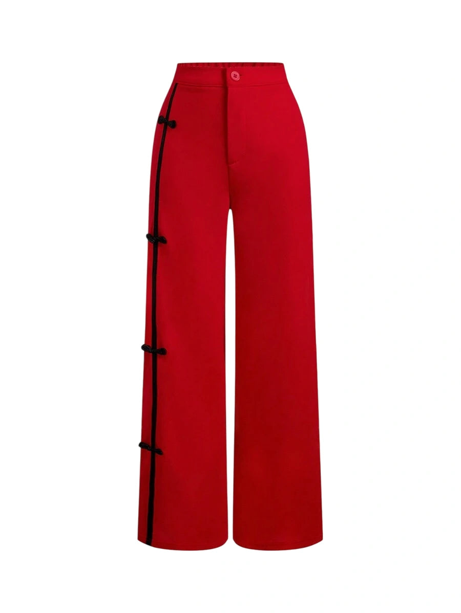 Fashionable Elegant Button Decor Straight Leg Pants