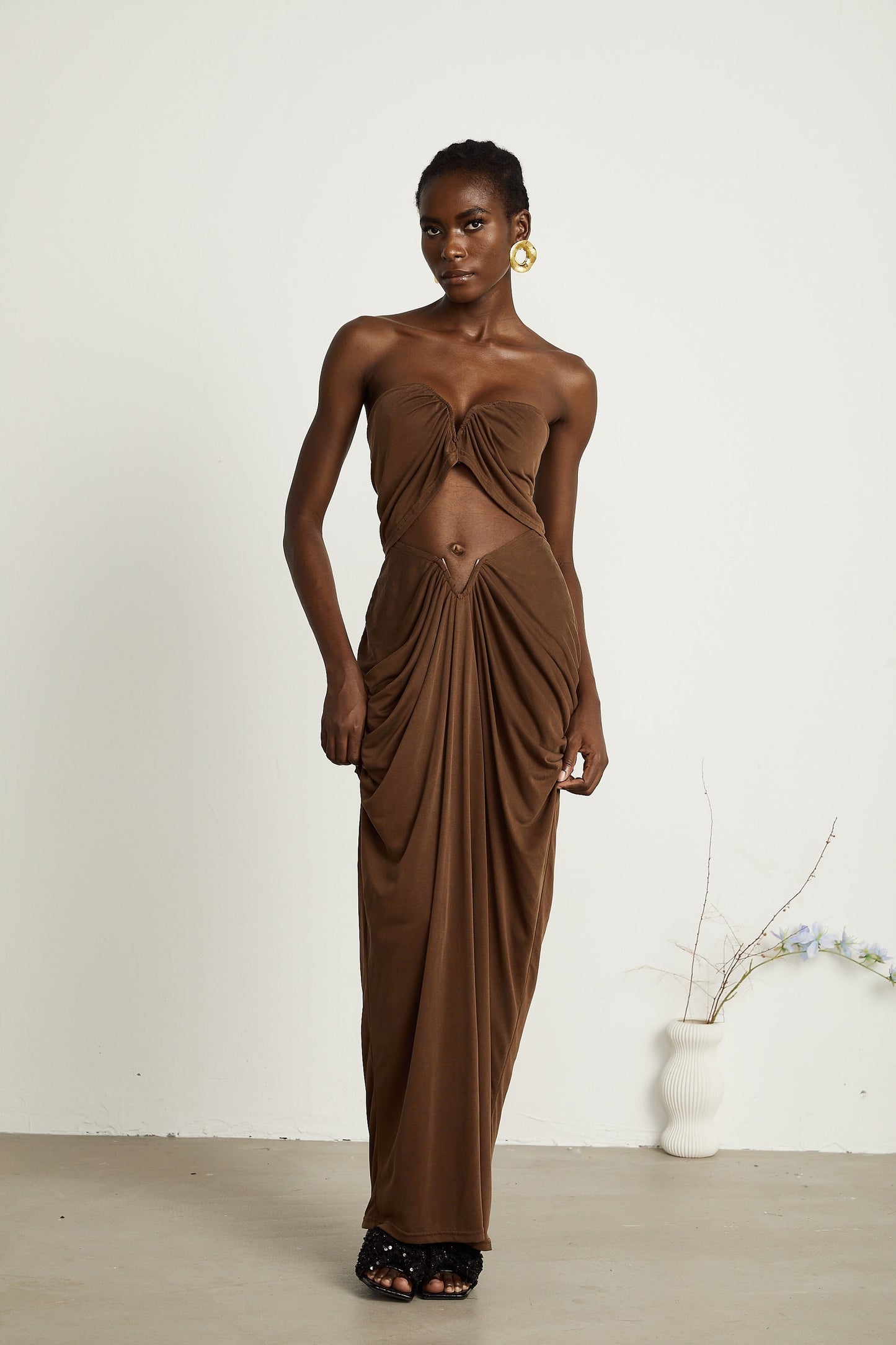 Félicité brown ruched top skirt matching set