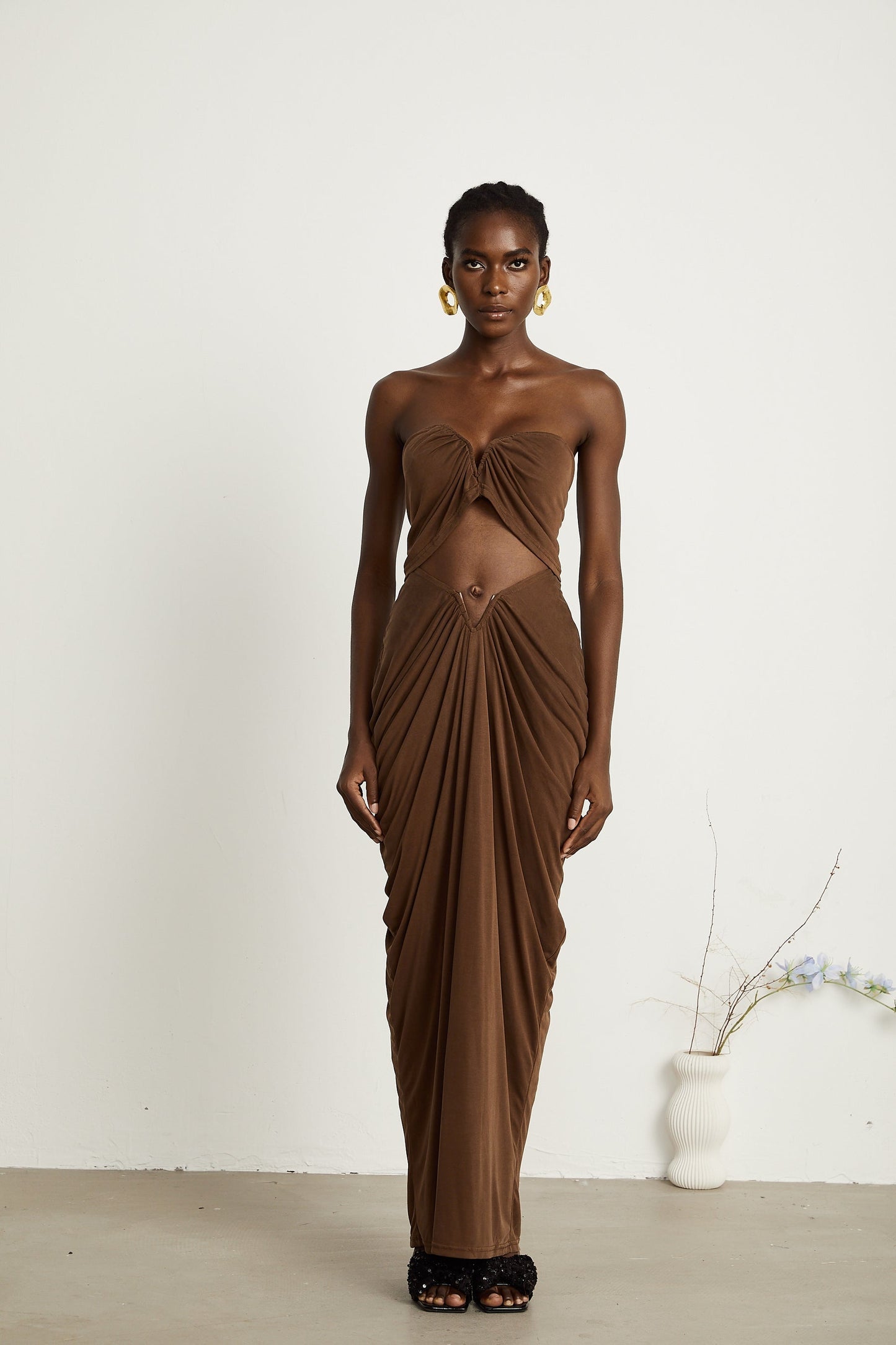 Félicité brown ruched top skirt matching set