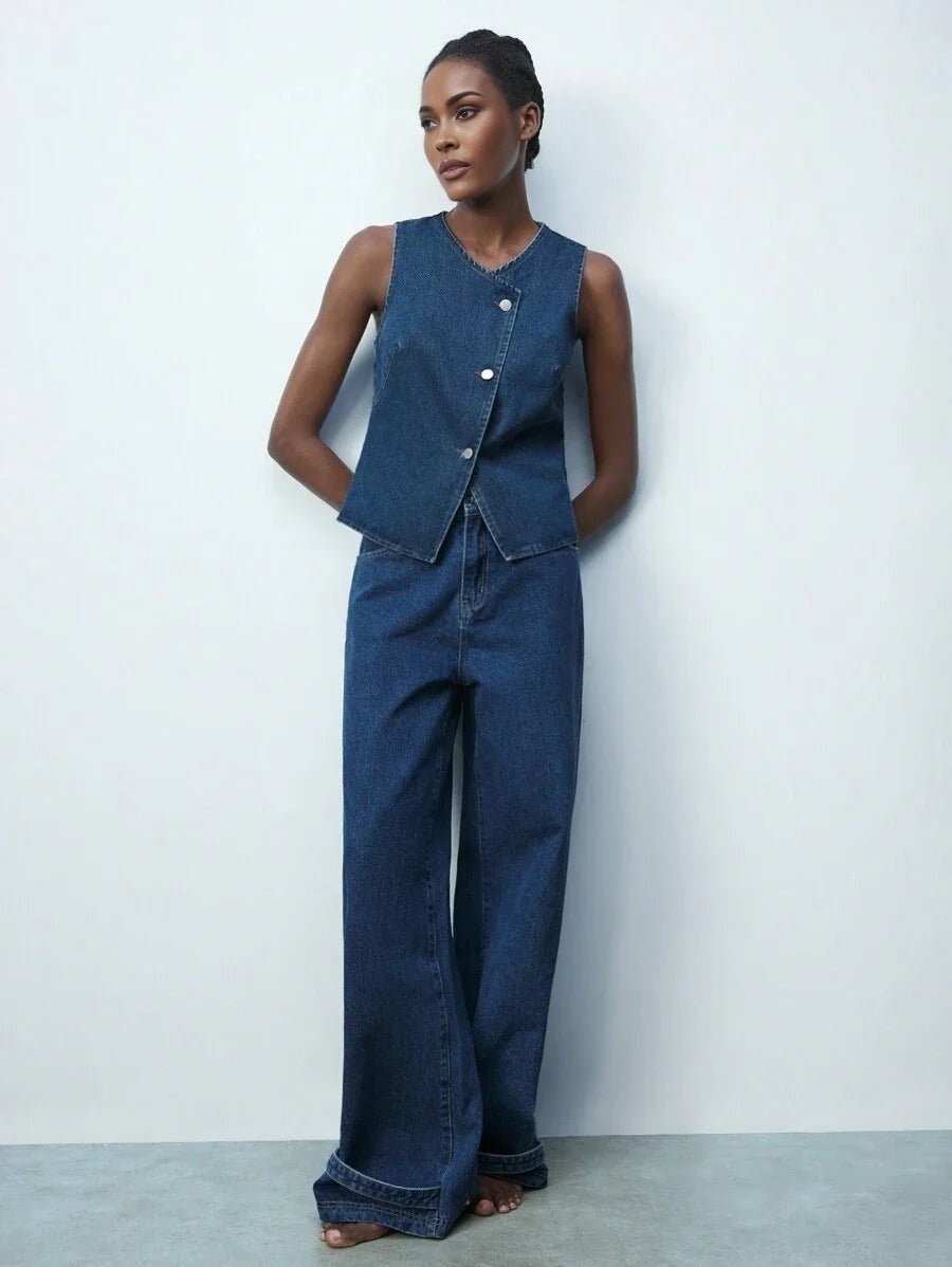 Flaminia Denim Top with Button Detail for Everyday Wear in Blue - Blue