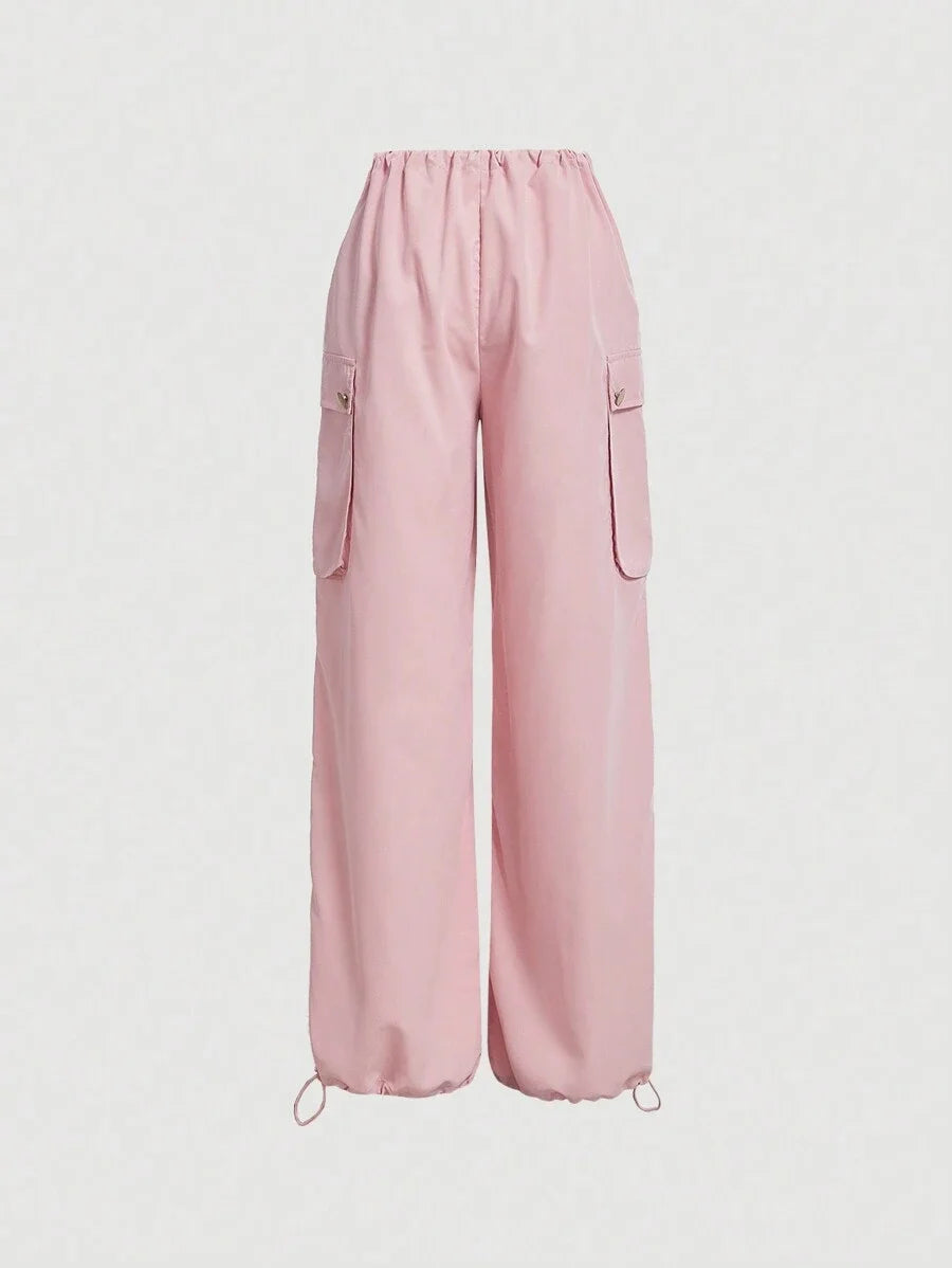 Flap Pocket Side Drawstring Waist Parachute Pants