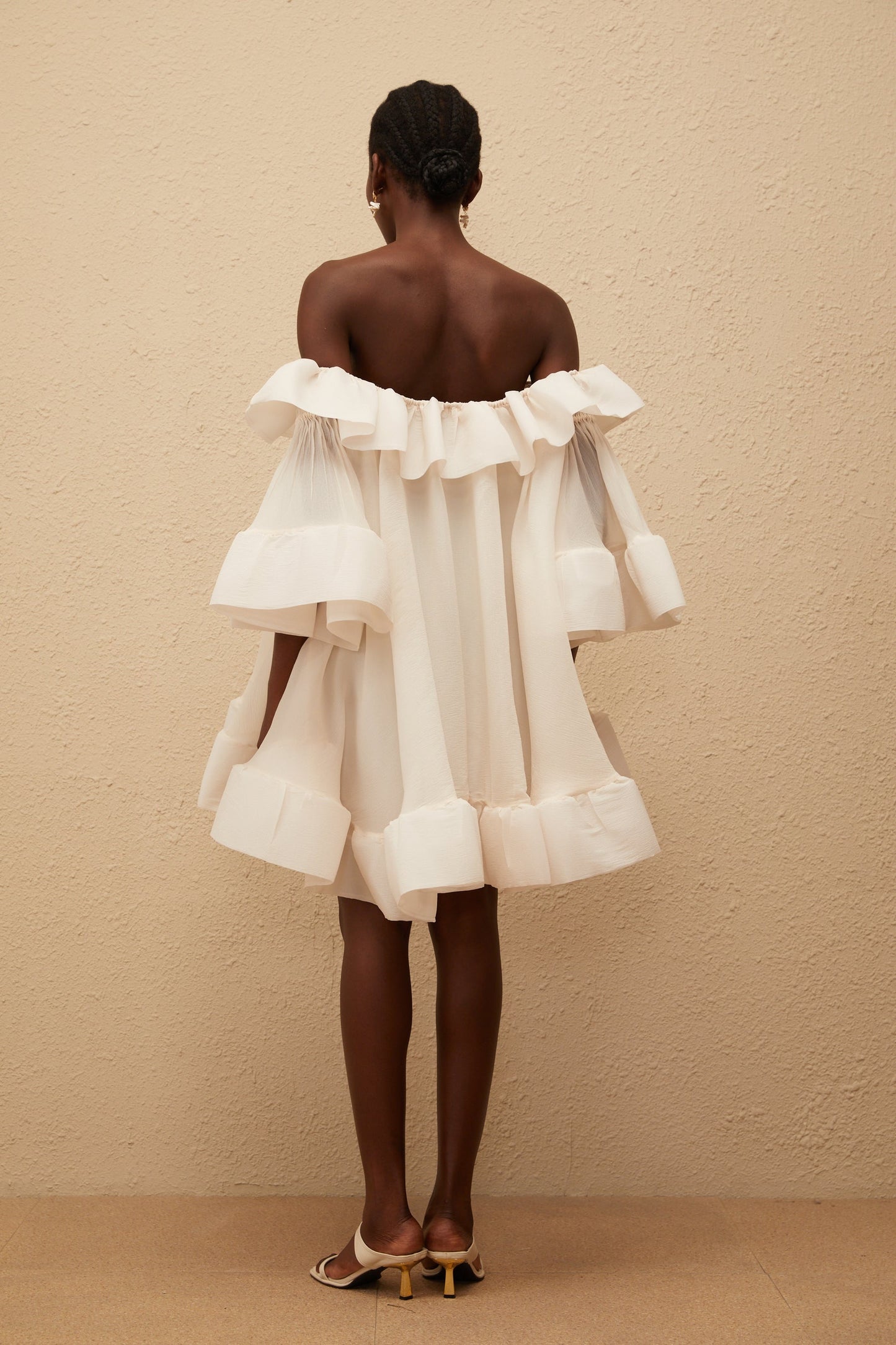 Flavie White Off Shoulder Ruffled Mini Dress