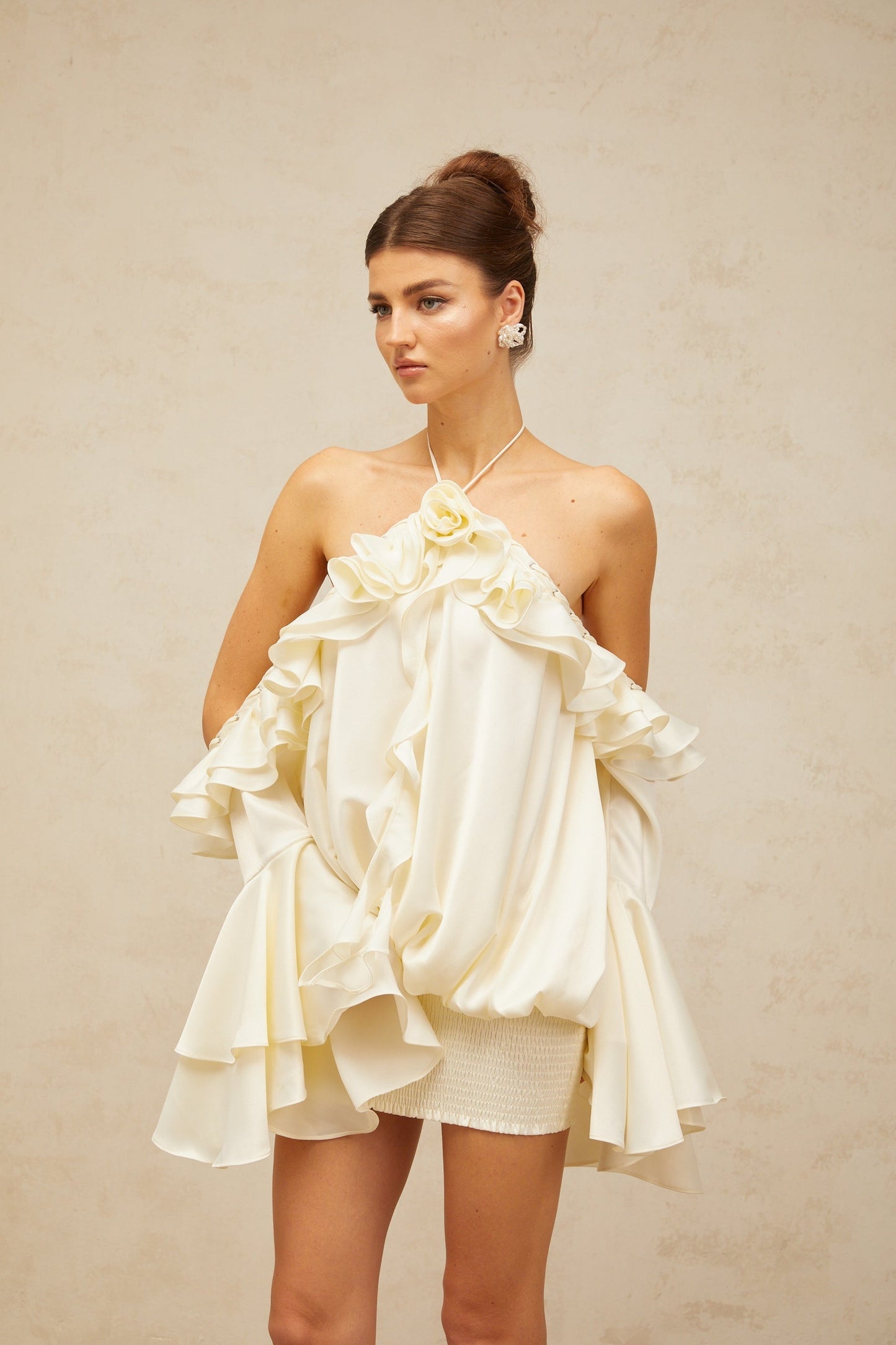 Fleur floral coldshoulder ruffled mini dress