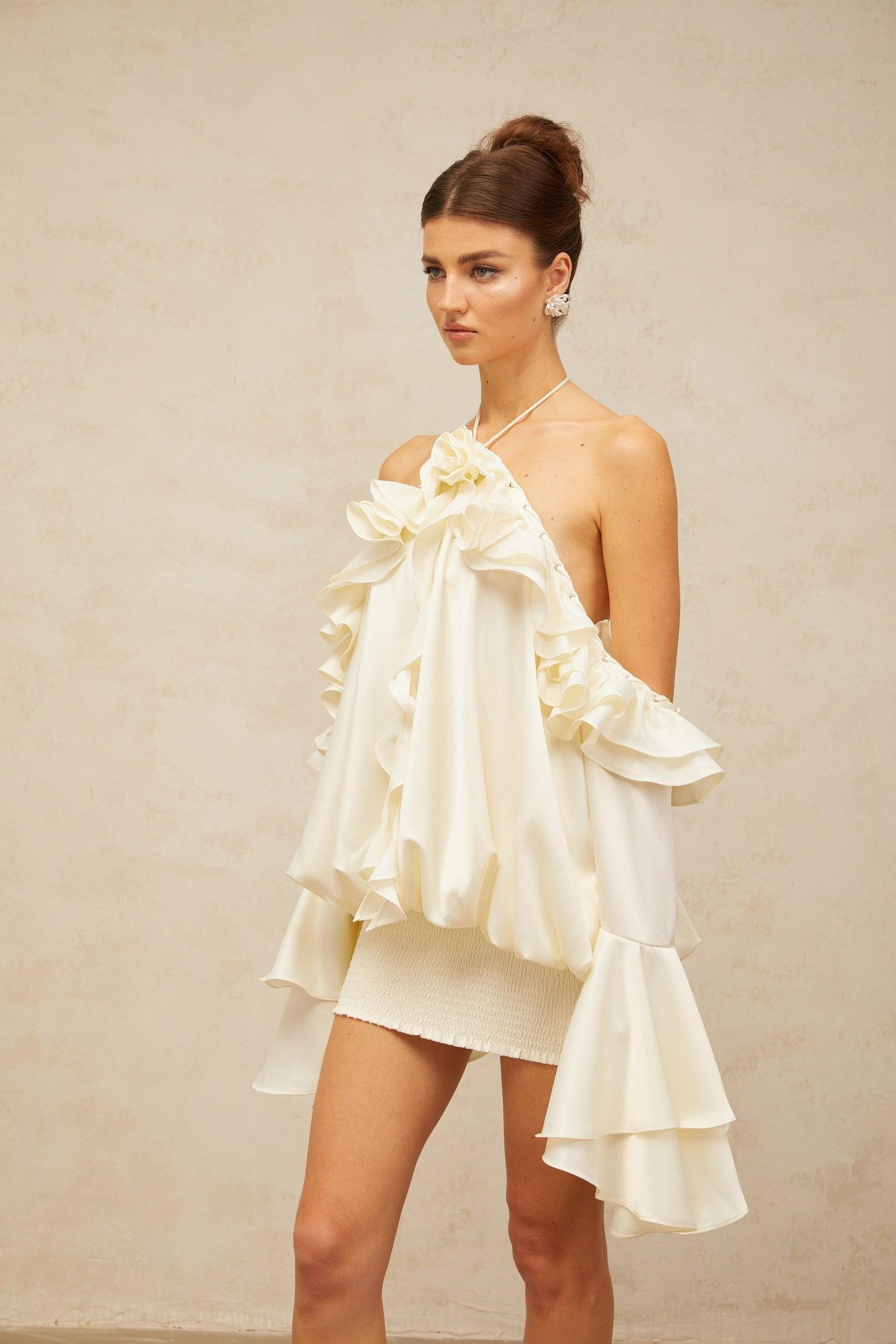 Fleur floral coldshoulder ruffled mini dress