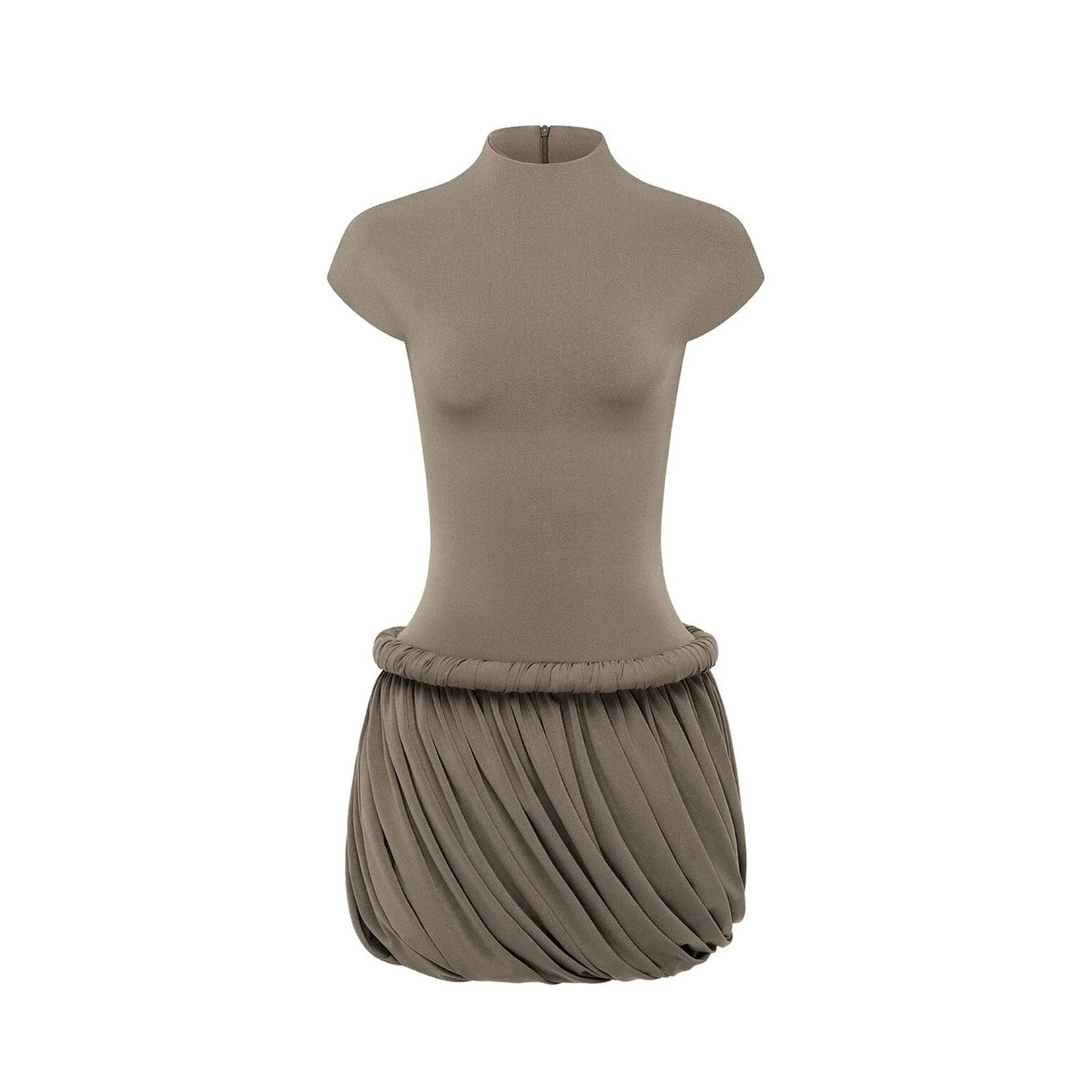 Fleur Grey Ruched Bubble Hem Mini Dress