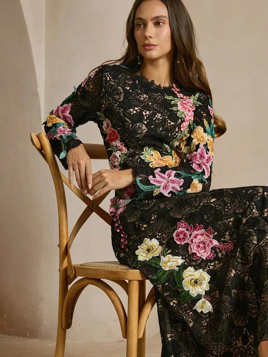 Floral AllOver Print Long Sleeve Casual Dress