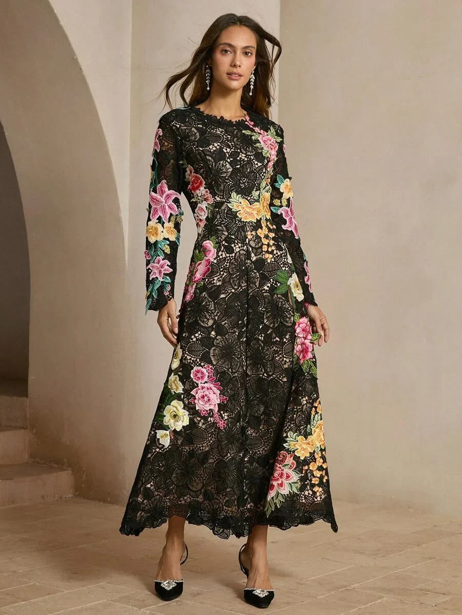 Floral AllOver Print Long Sleeve Casual Dress