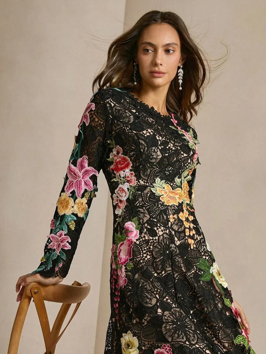 Floral AllOver Print Long Sleeve Casual Dress