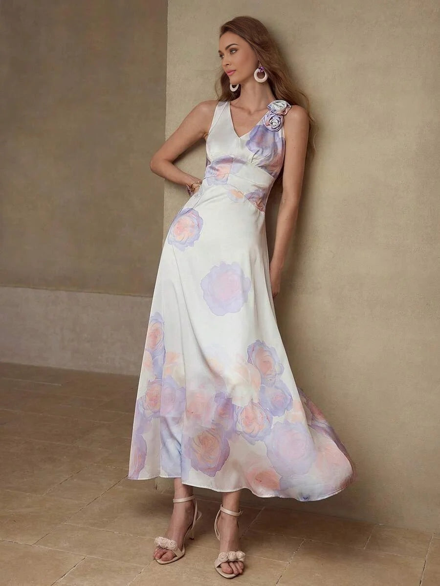 FLORAL PRINT FITTED WAIST DRESS