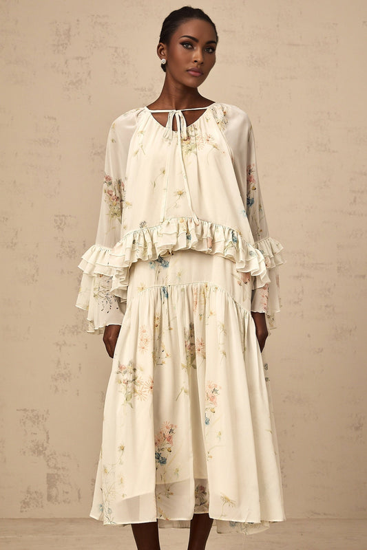 Floral print matching set with ruffled blouse and dress in Melissa style