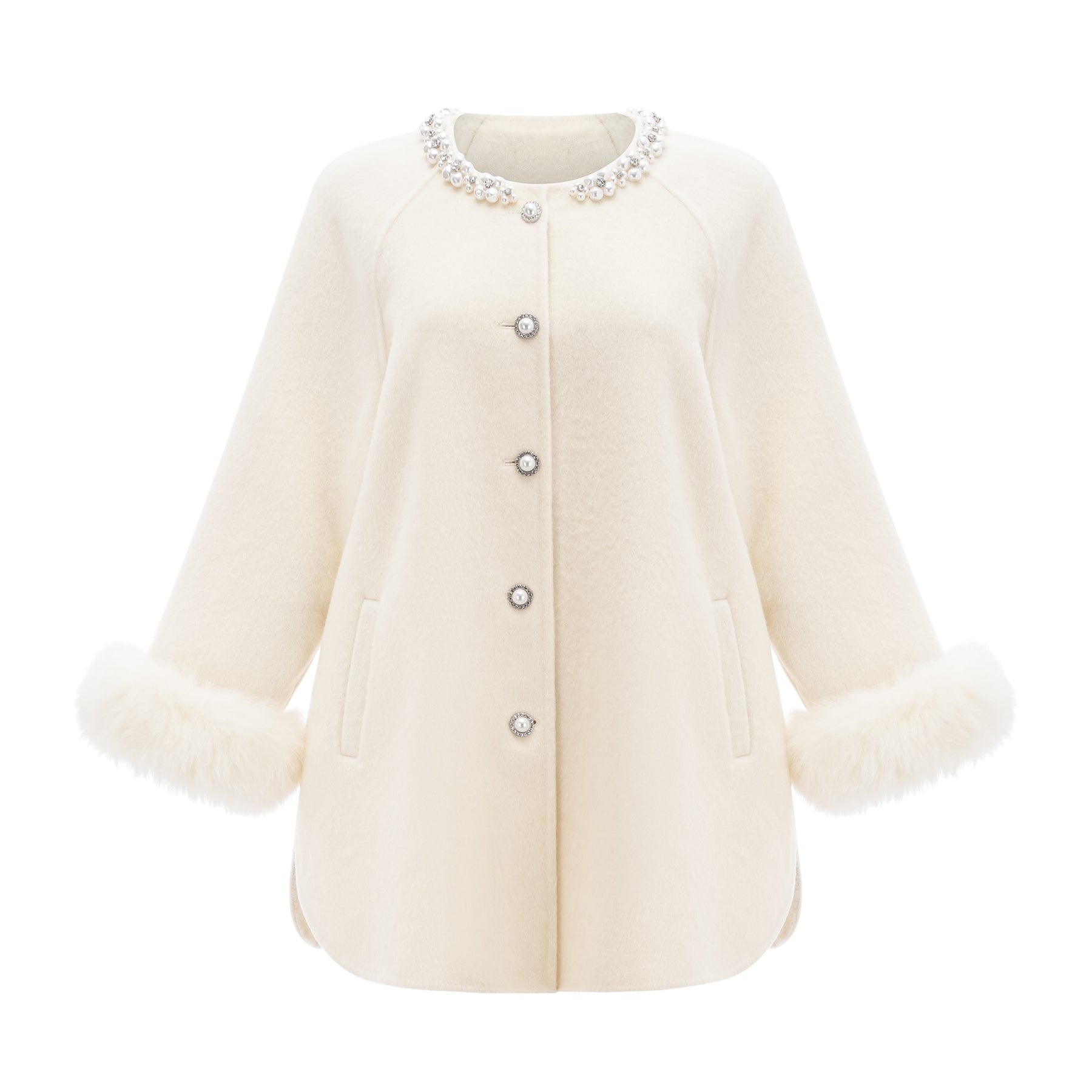 Frédérique white wool fur embellished coat