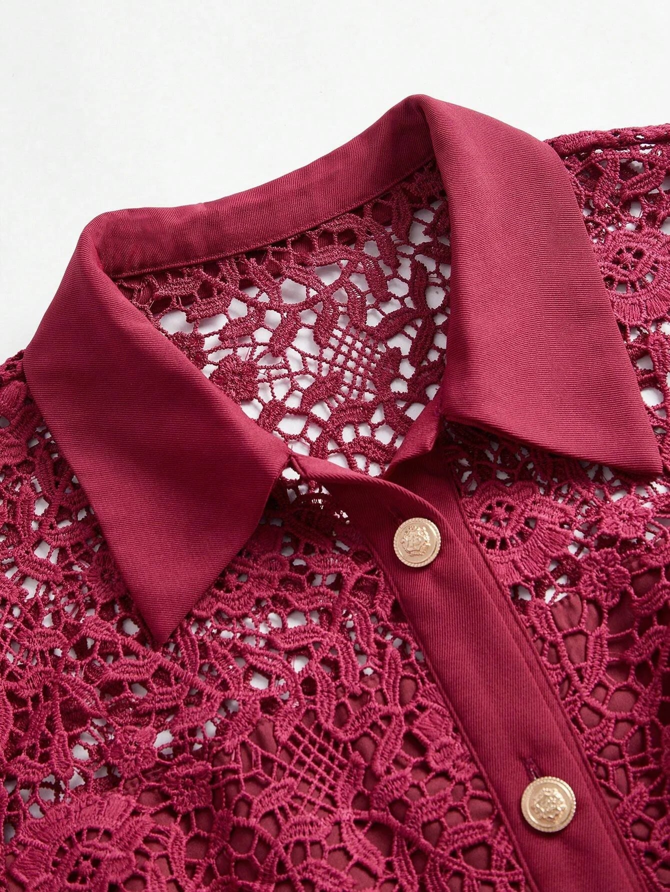 French Elegant Solid Color Lace Front Button Waist Cinched Dress