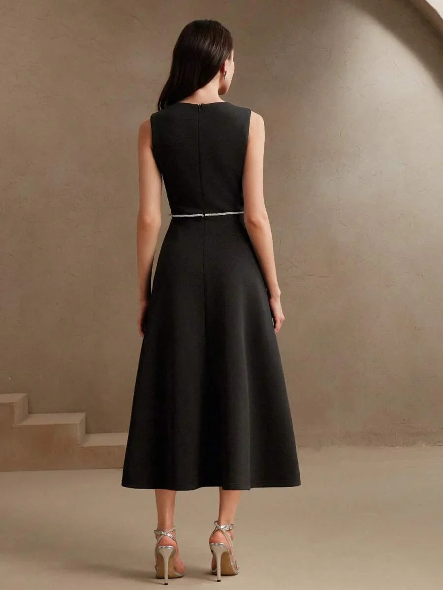 French Luxury DiamondStudded Elegant Waist ALine Dress Modest Clothes For Women SpringSummer