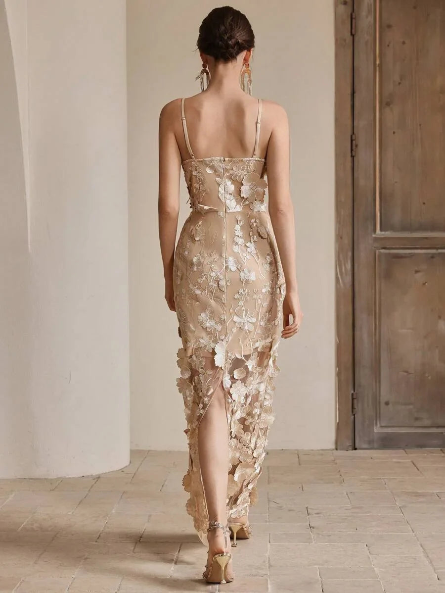 French Luxury Floral Embroidery Mesh Camisole Dress Summer Modest Festival Party