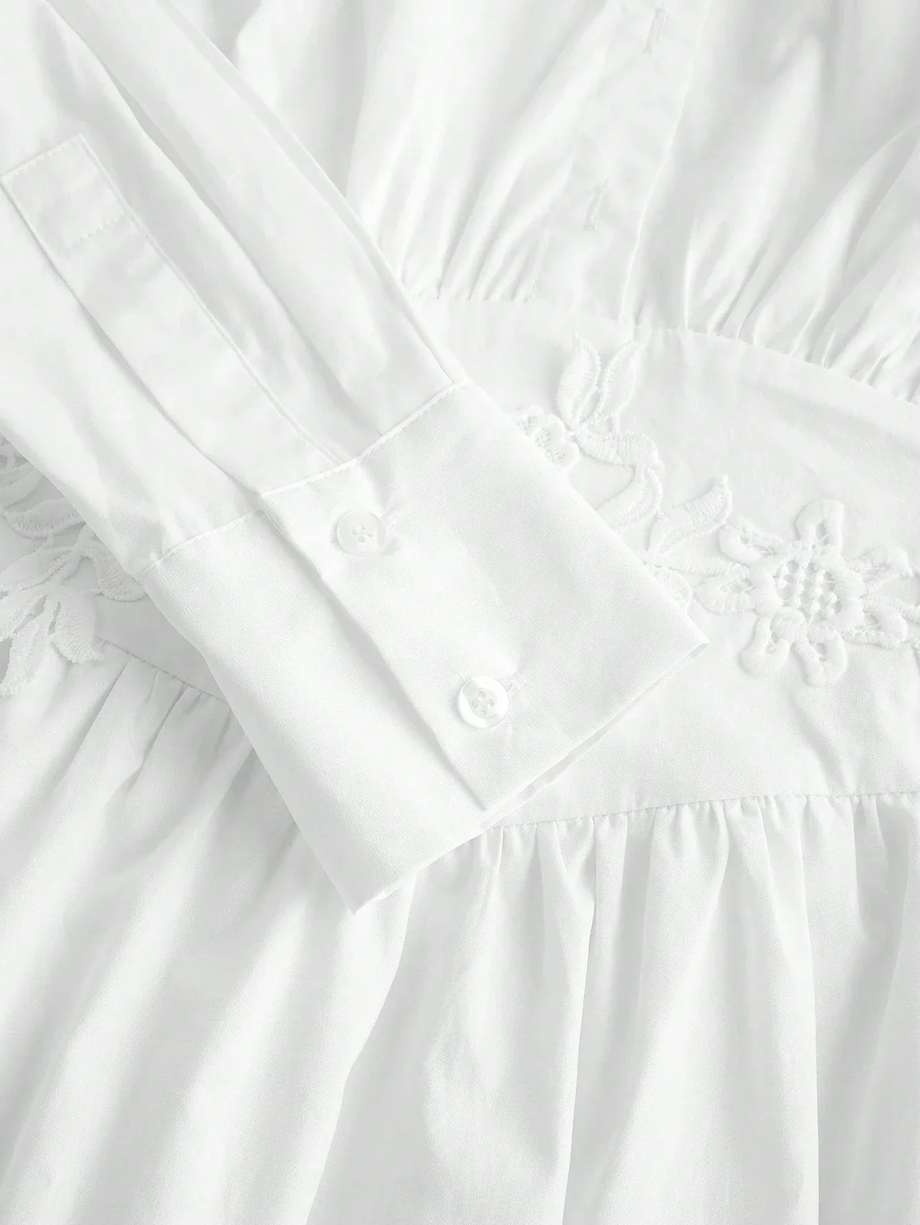 French Style Embroidery Waist Splice Design Long Sleeve Pleated Mini Dress Spring Outfits For Women
