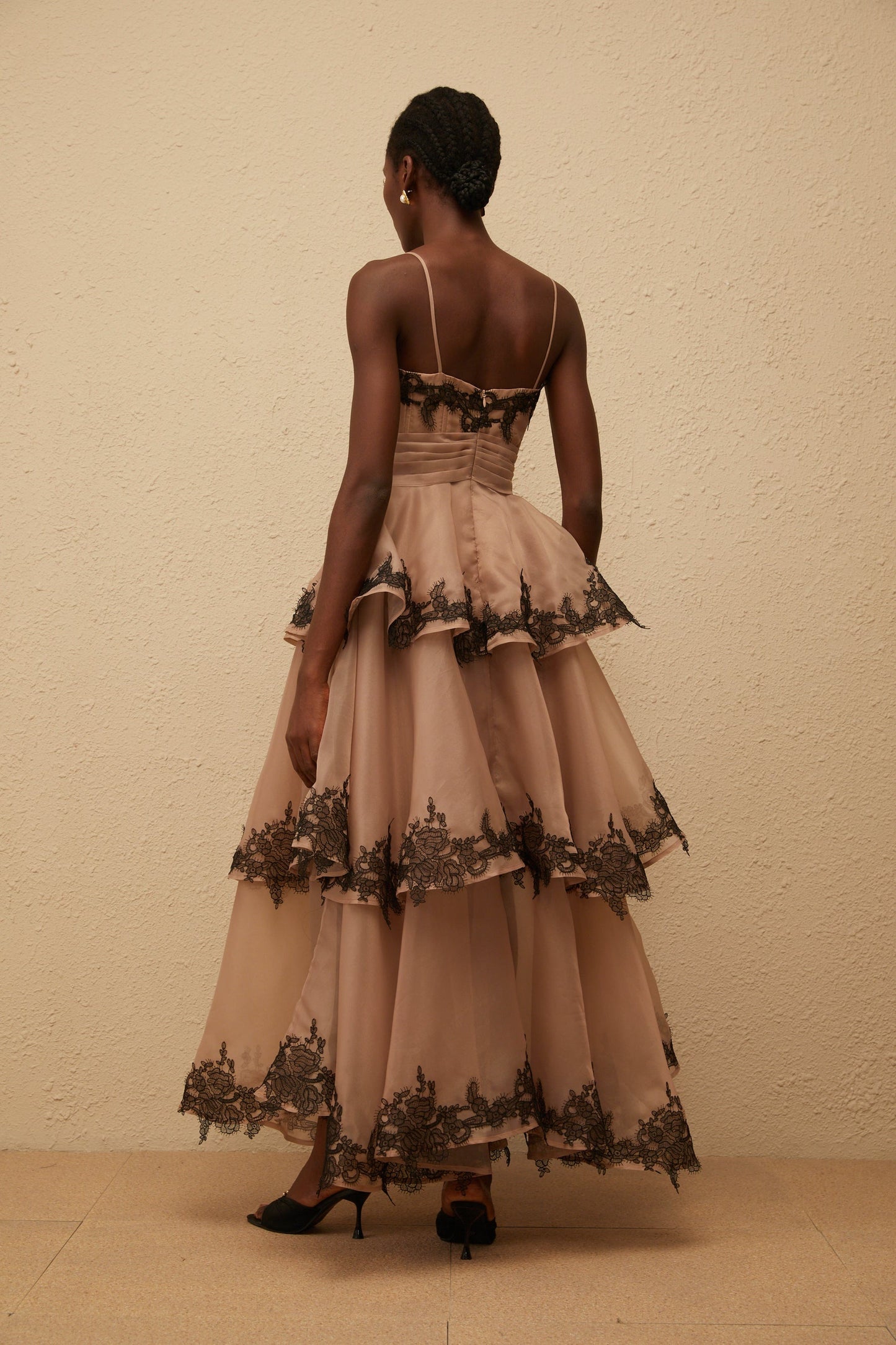 Frideborg Brown Tiered Tulle Maxi Dress