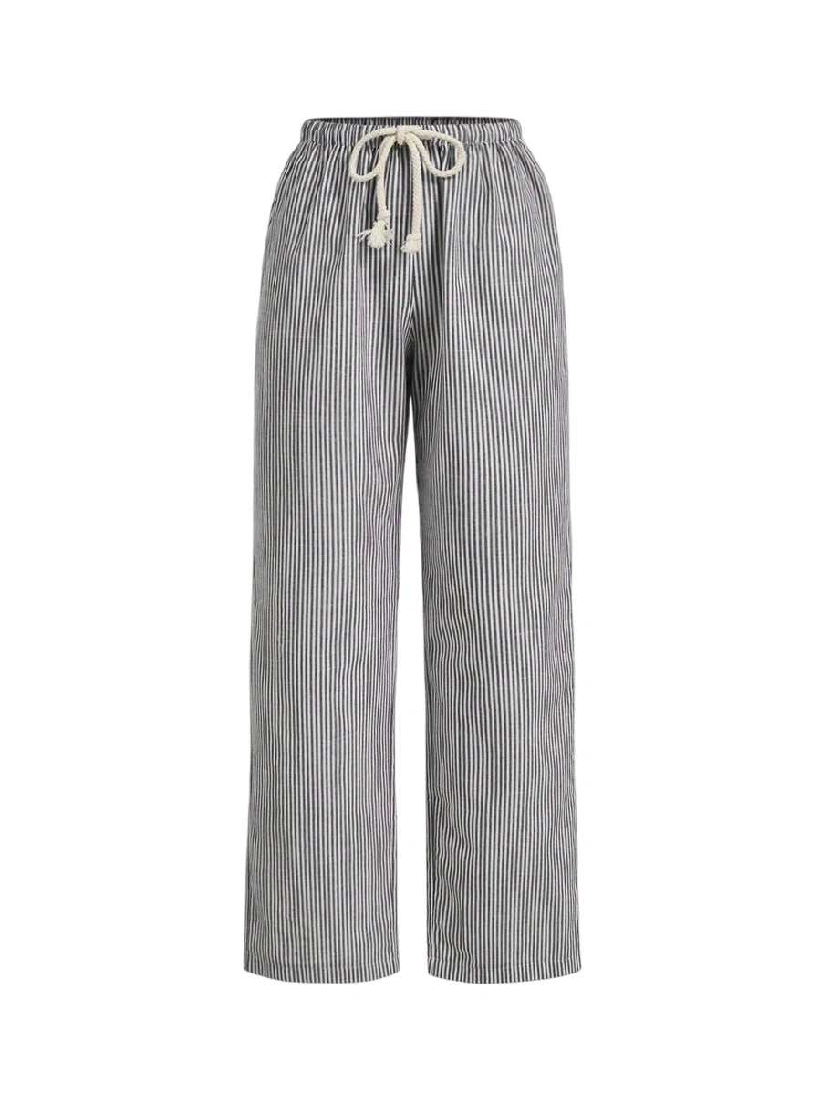 Front Tie Striped Straight Leg Pants Casual Daily Wear