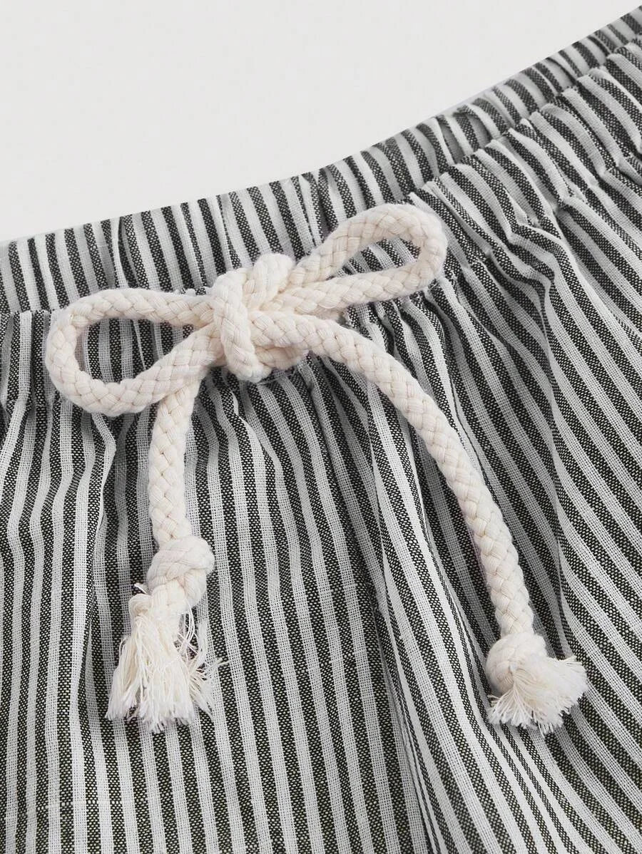 Front Tie Striped Straight Leg Pants Casual Daily Wear