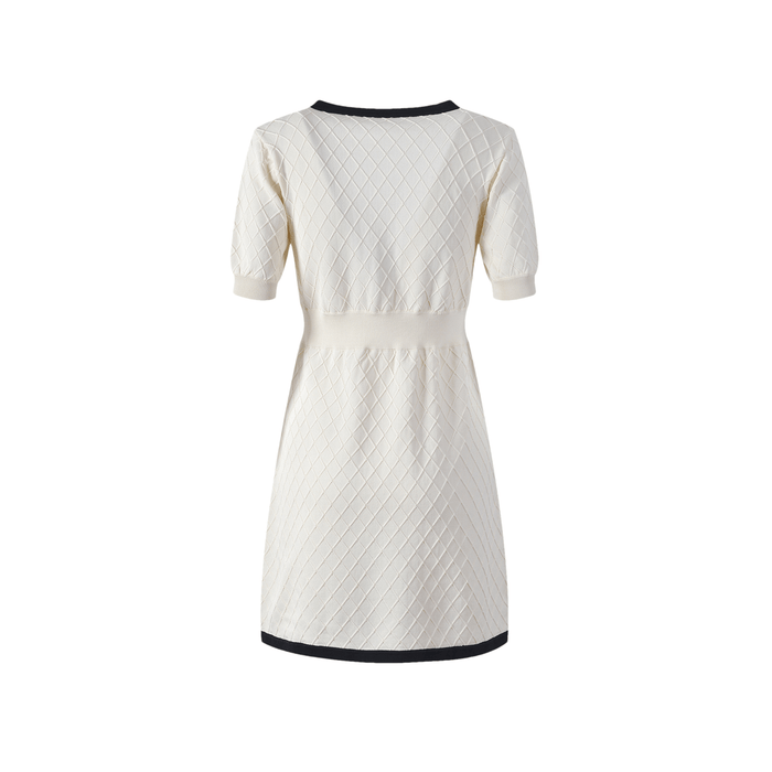 Clarissa Mini Dress - V Neckline - Short Sleeves - Bowknot Detailing - Knitted Construction Jacqueline van Hoef