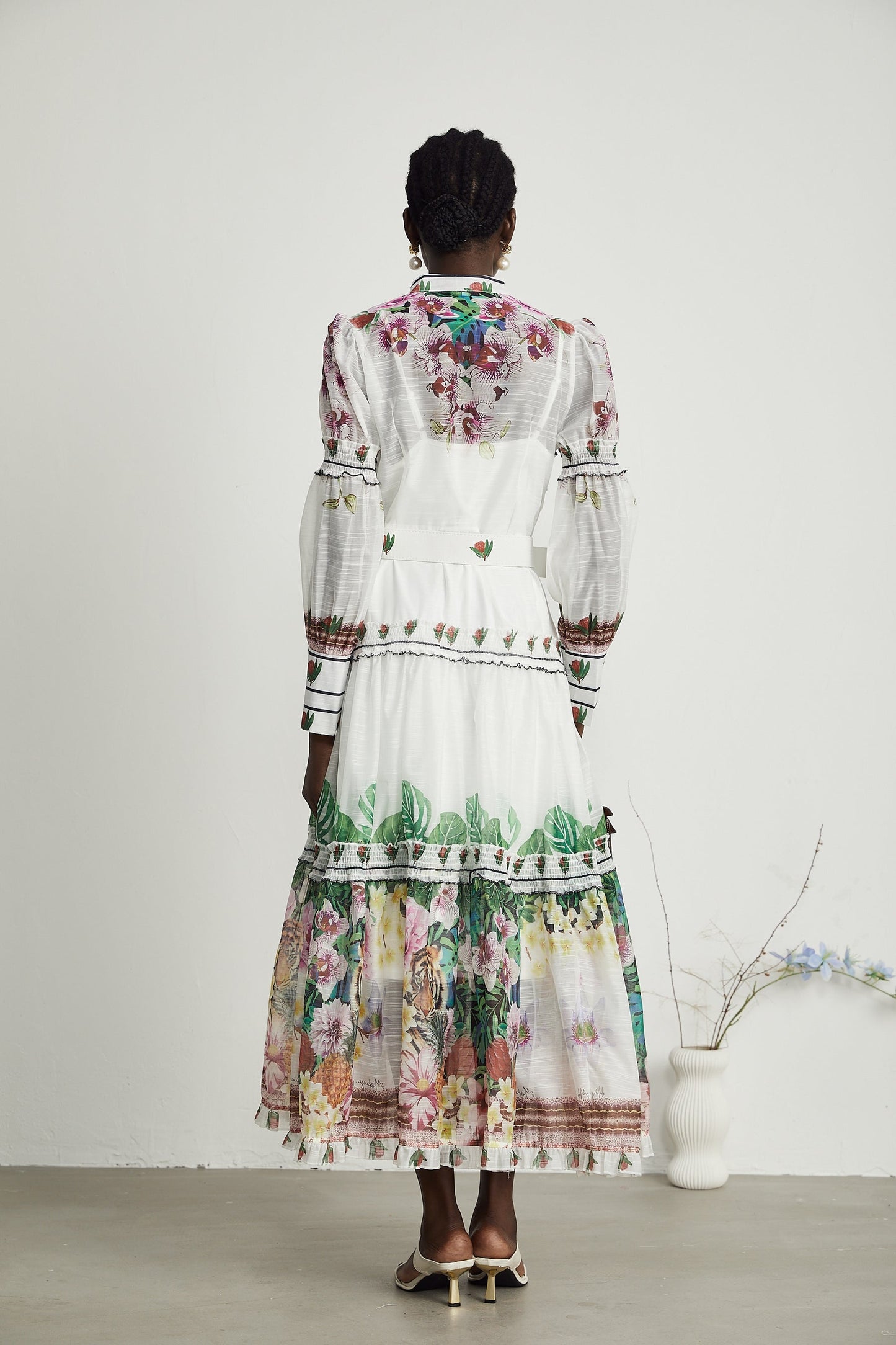 Gabi ruffled floralprint midi dress